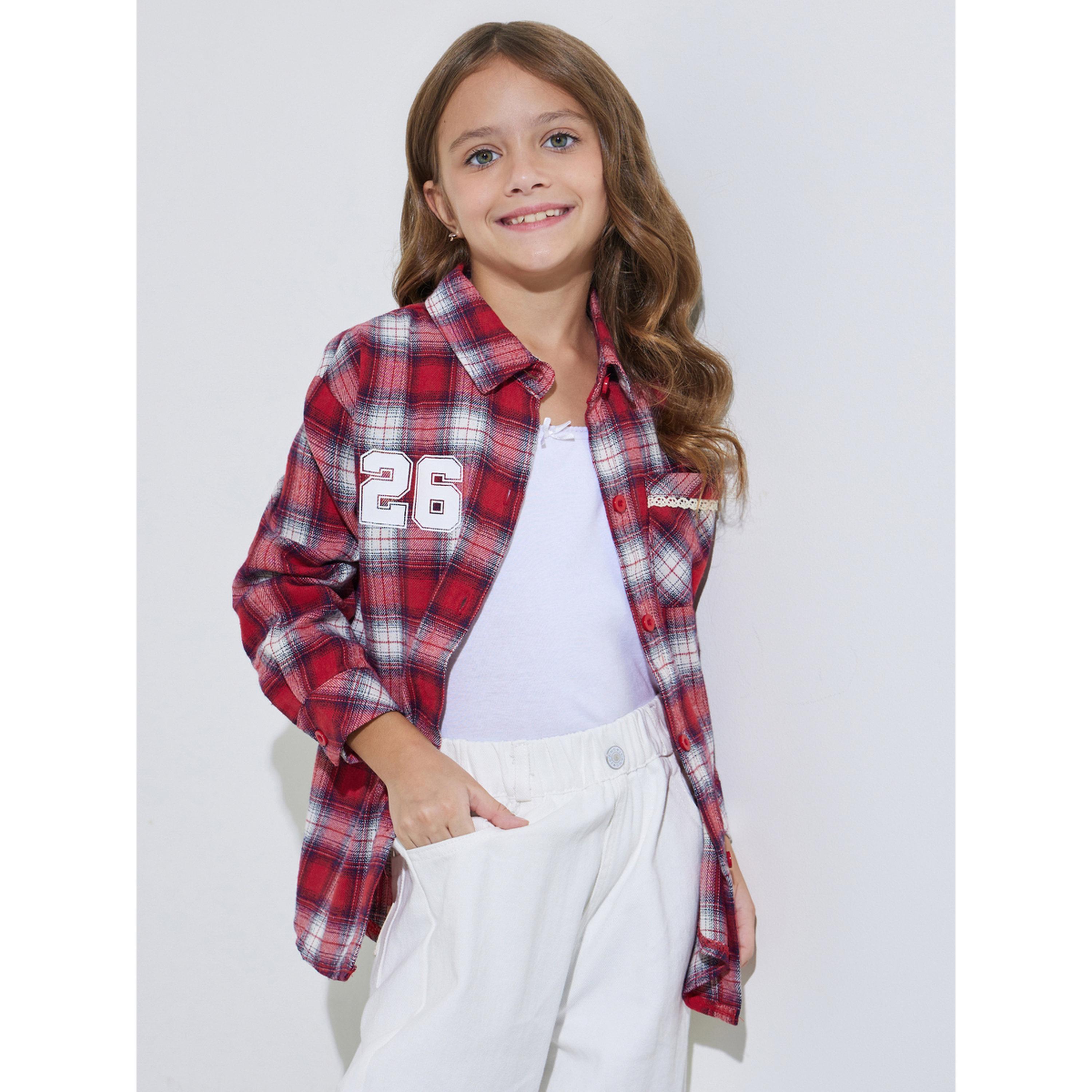 قميص واسع بطبعة مربعات وتفاصيل جيب للبنات-girls-clothing-blousesandshirts-image-3