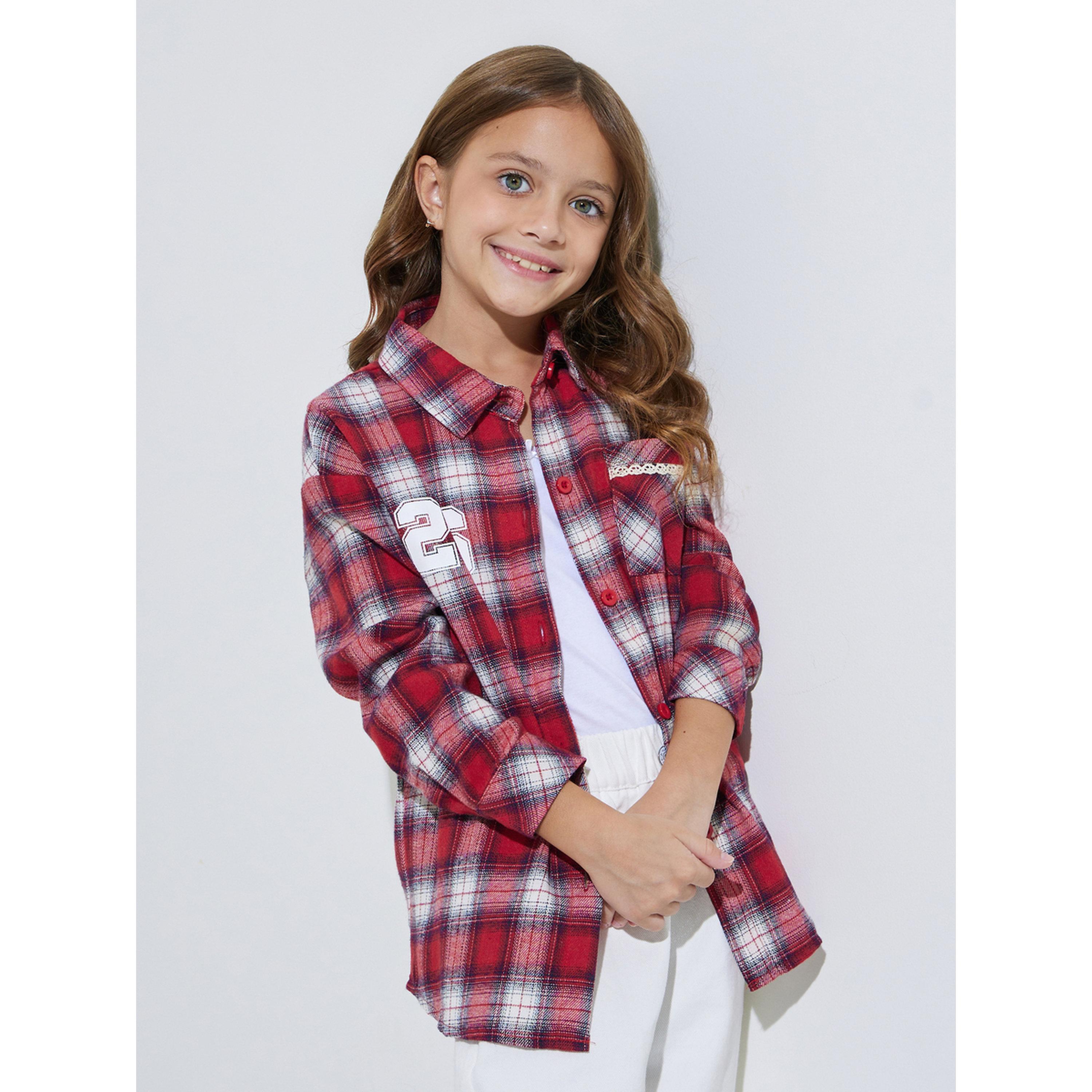 قميص واسع بطبعة مربعات وتفاصيل جيب للبنات-girls-clothing-blousesandshirts-image-4