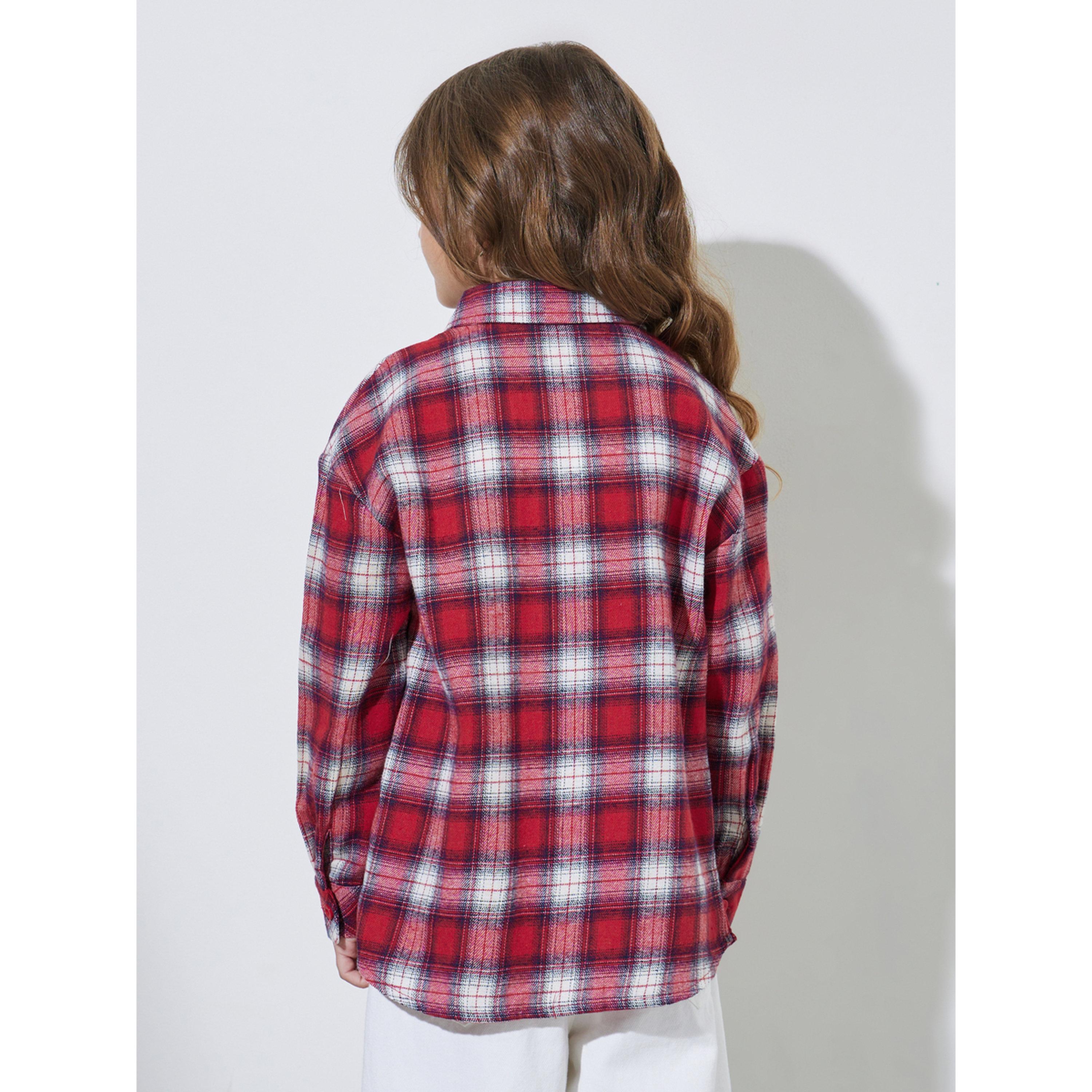 قميص واسع بطبعة مربعات وتفاصيل جيب للبنات-girls-clothing-blousesandshirts-image-5