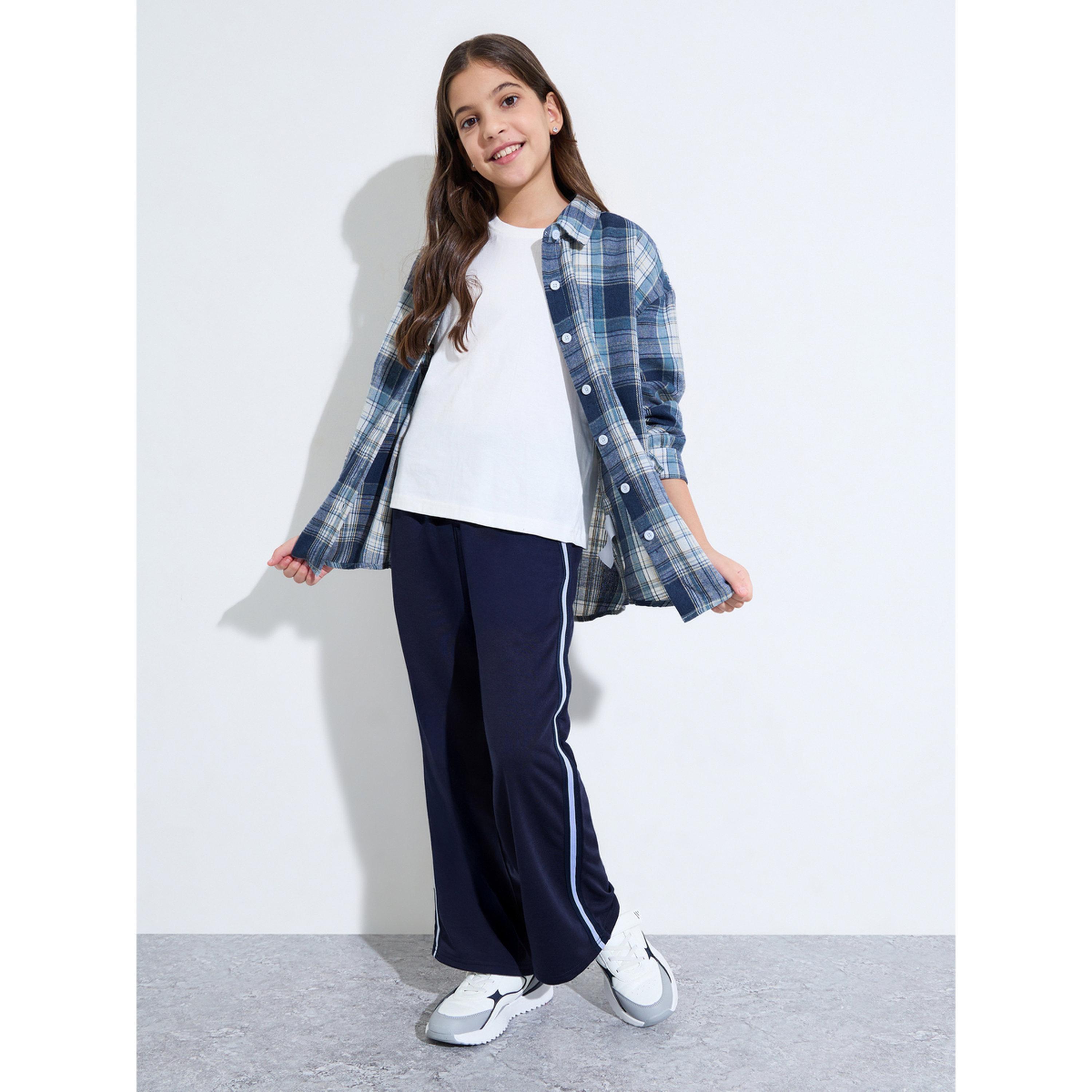 Styli Teen Girls Blue Checked Long Sleeves Oversized Shirt-girls-clothing-blousesandshirts-image-2