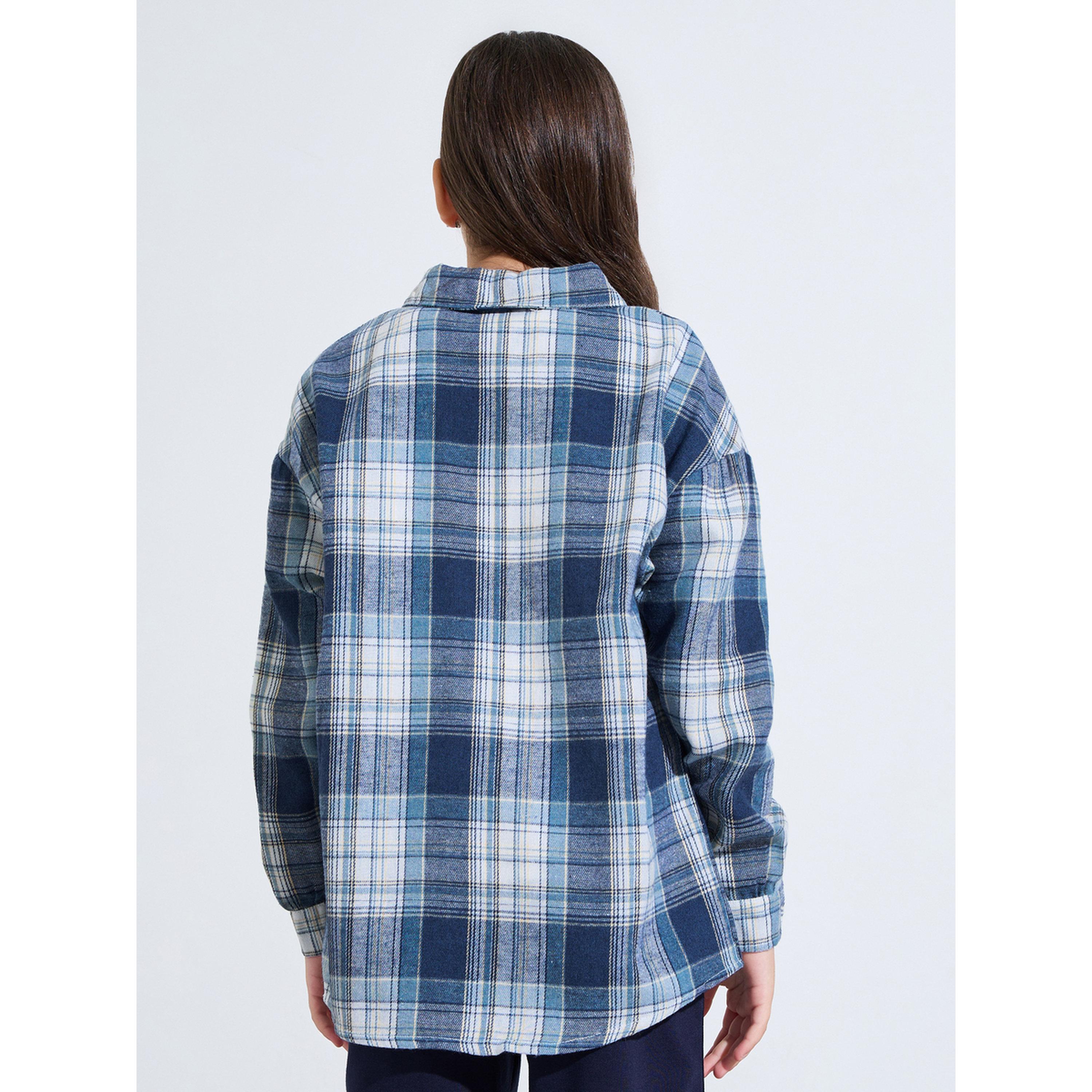 Styli Teen Girls Blue Checked Long Sleeves Oversized Shirt-girls-clothing-blousesandshirts-image-4