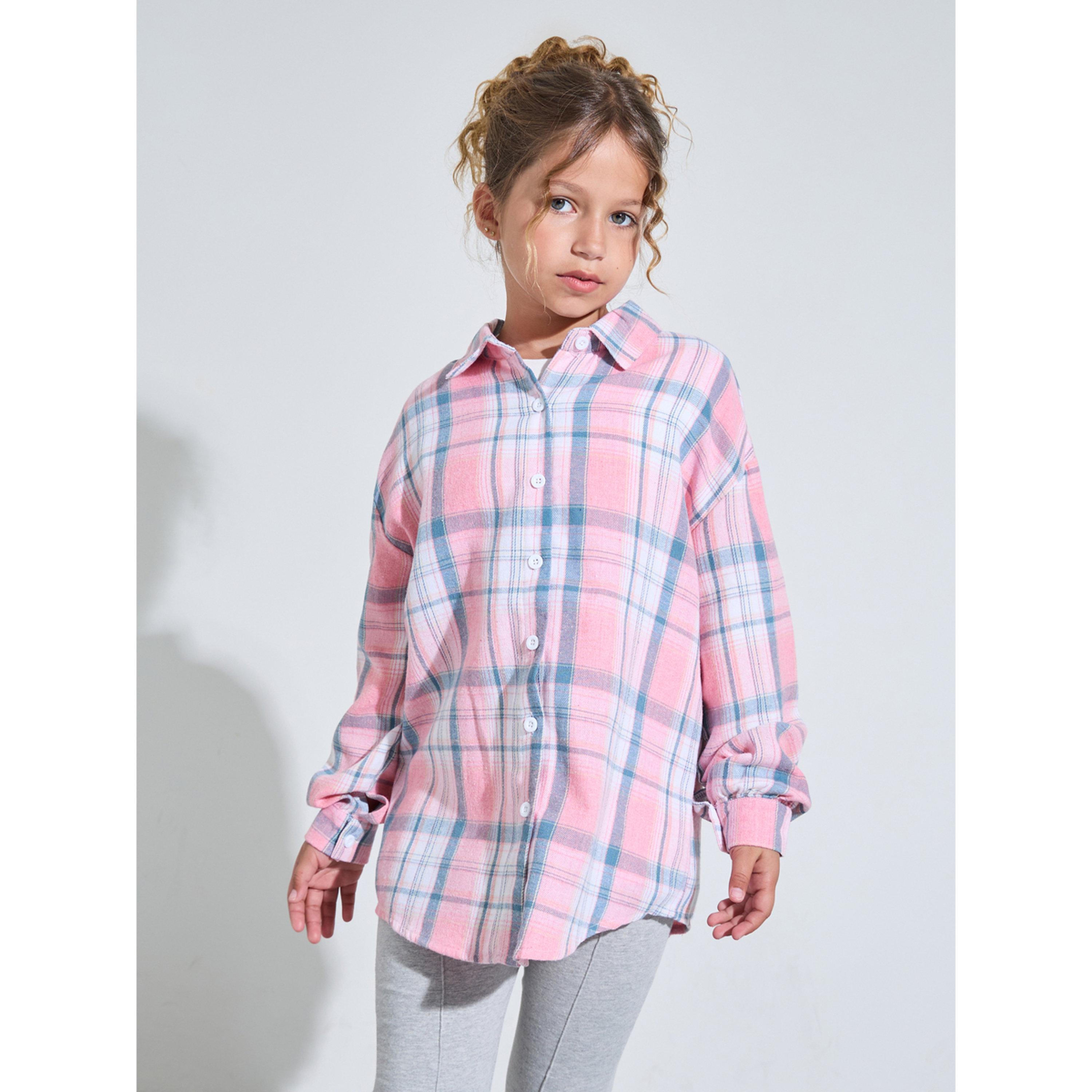 قميص واسع بطبعة مربعات وأكمام طويلة للبنات-girls-clothing-blousesandshirts-image-1