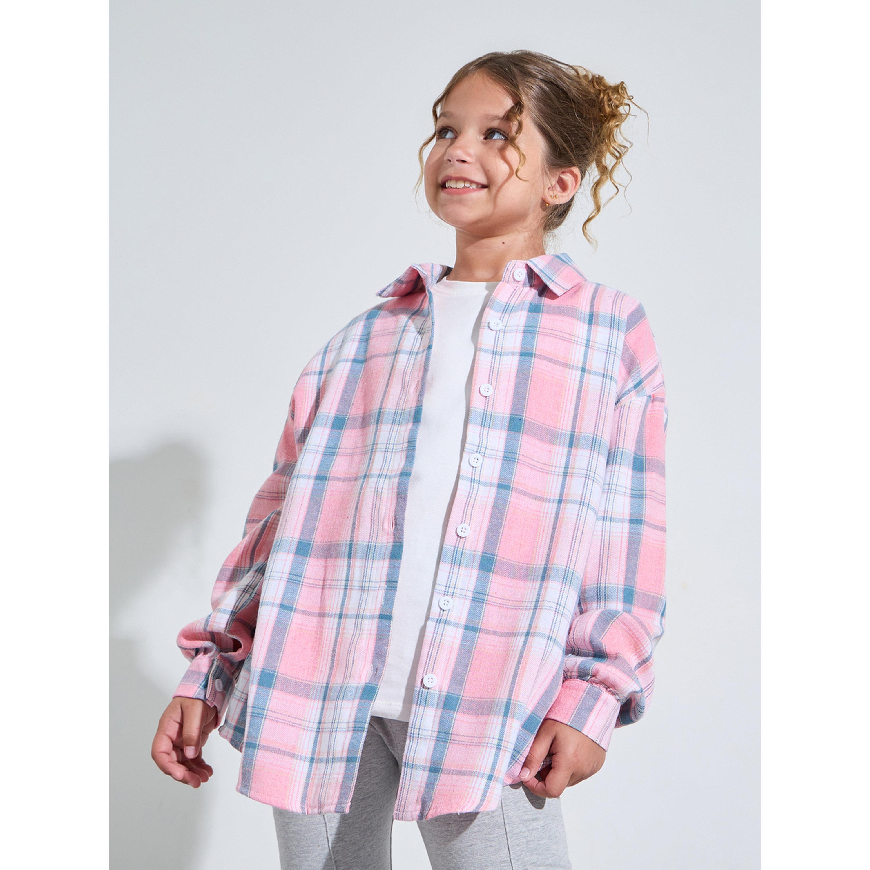 قميص واسع بطبعة مربعات وأكمام طويلة للبنات-girls-clothing-blousesandshirts-image-3