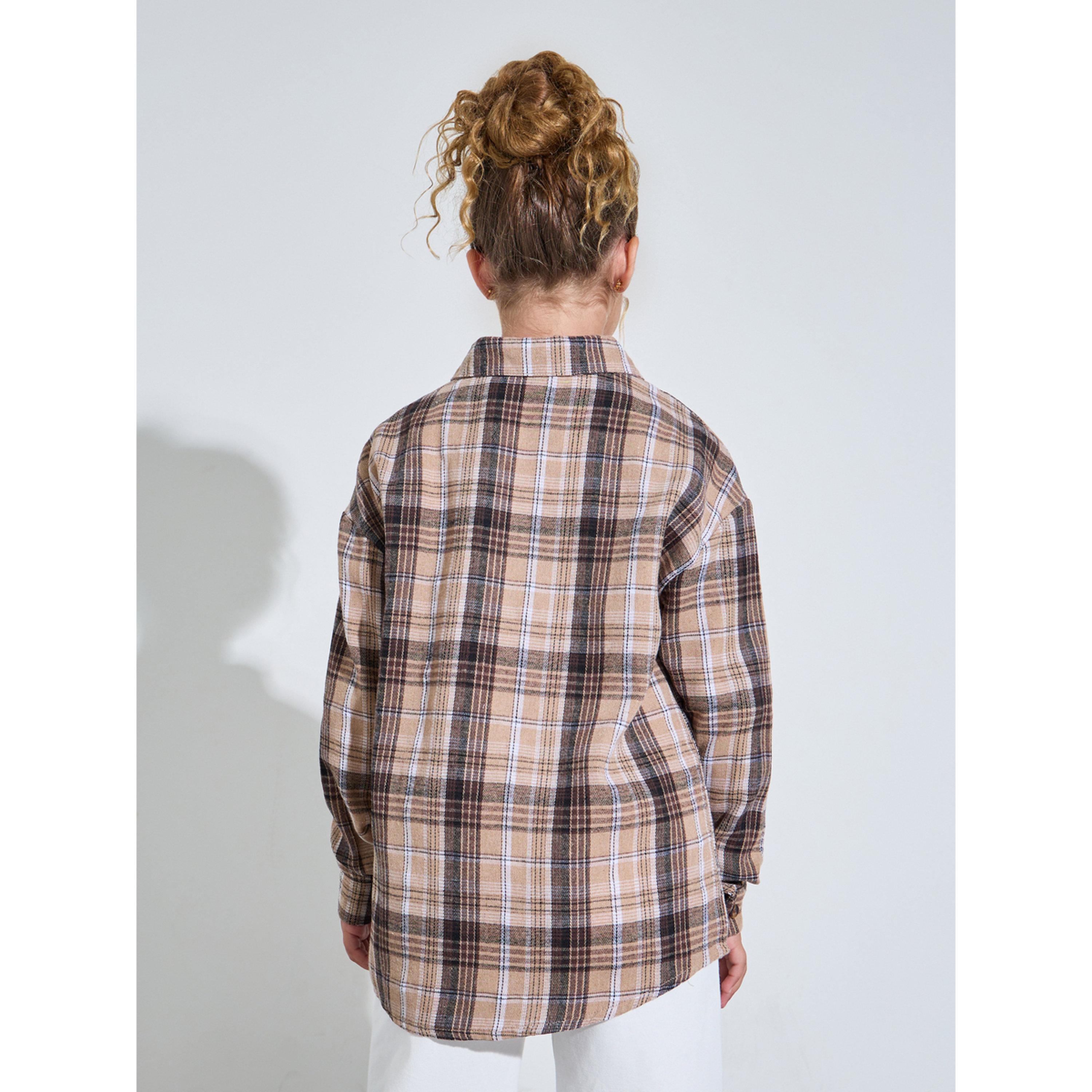 قميص واسع بطبعة مربعات وتفاصيل جيب للبنات-girls-clothing-blousesandshirts-image-4