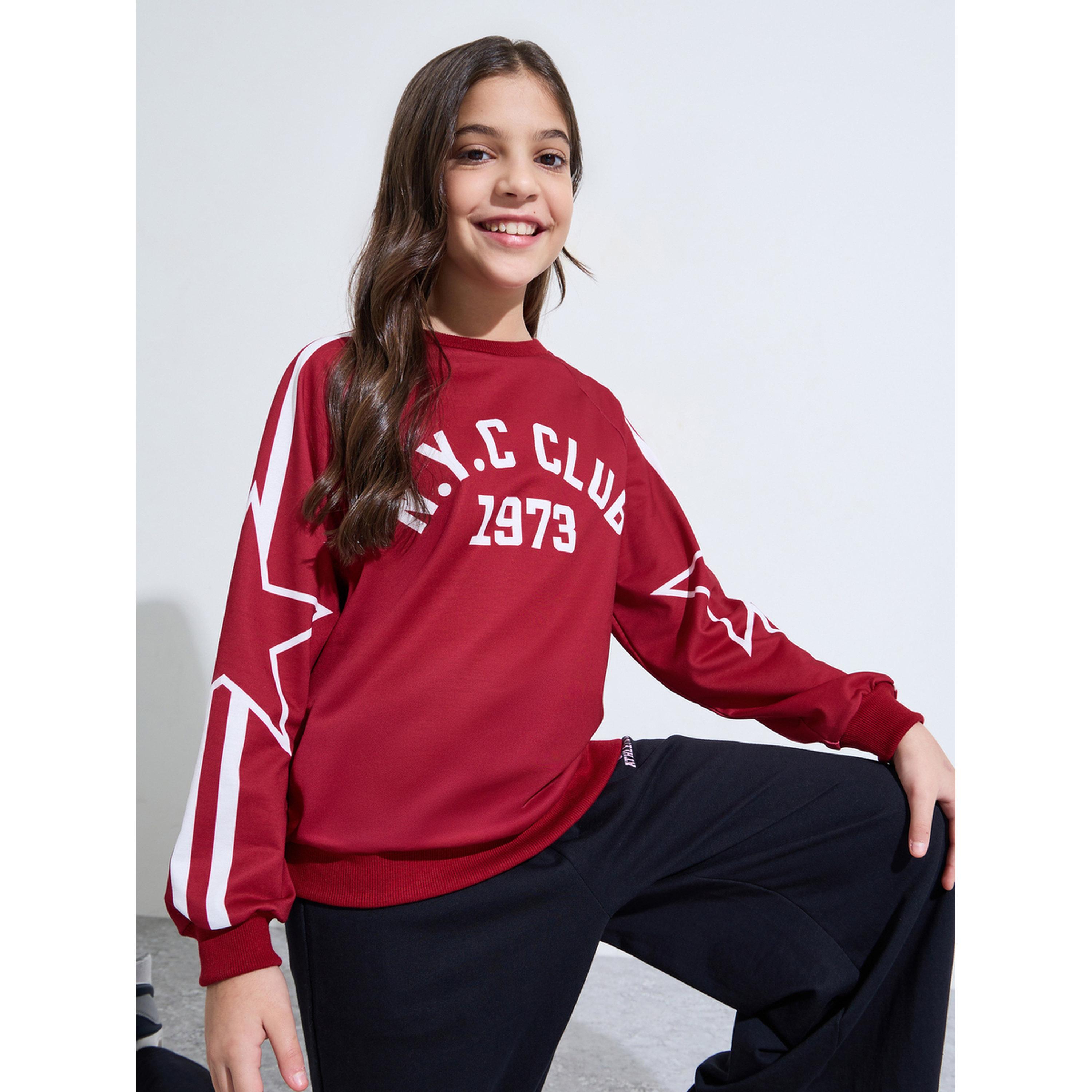 Styli Teen Girls Red Graphic Print Oversized Sweatshirt-girls-clothing-sweatshirts-image-4