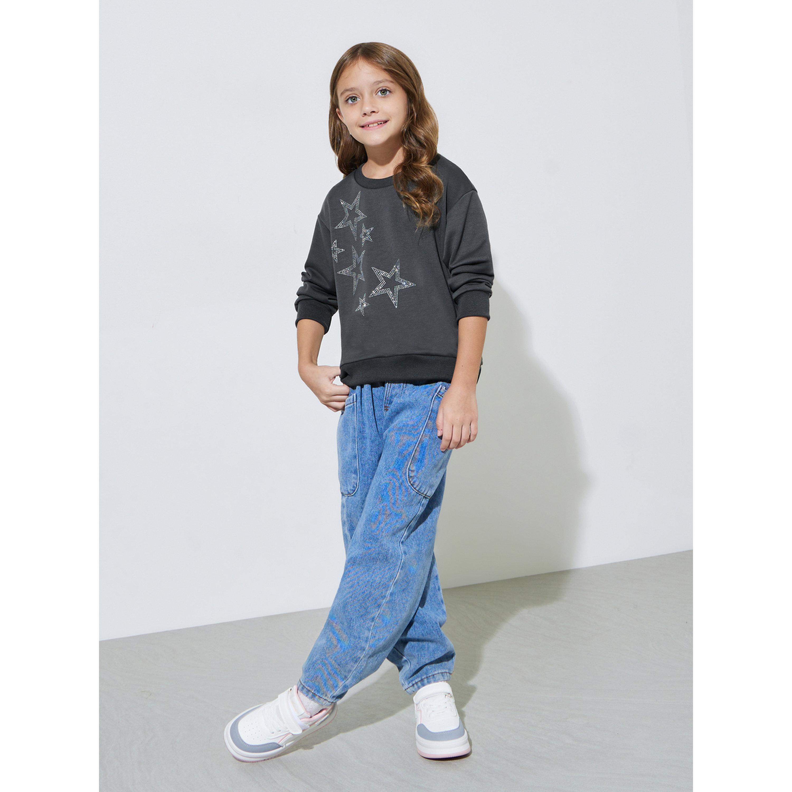 سويت شيرت واسع مزين بنجوم للبنات باللون الرمادي-girls-clothing-sweatshirts-image-2
