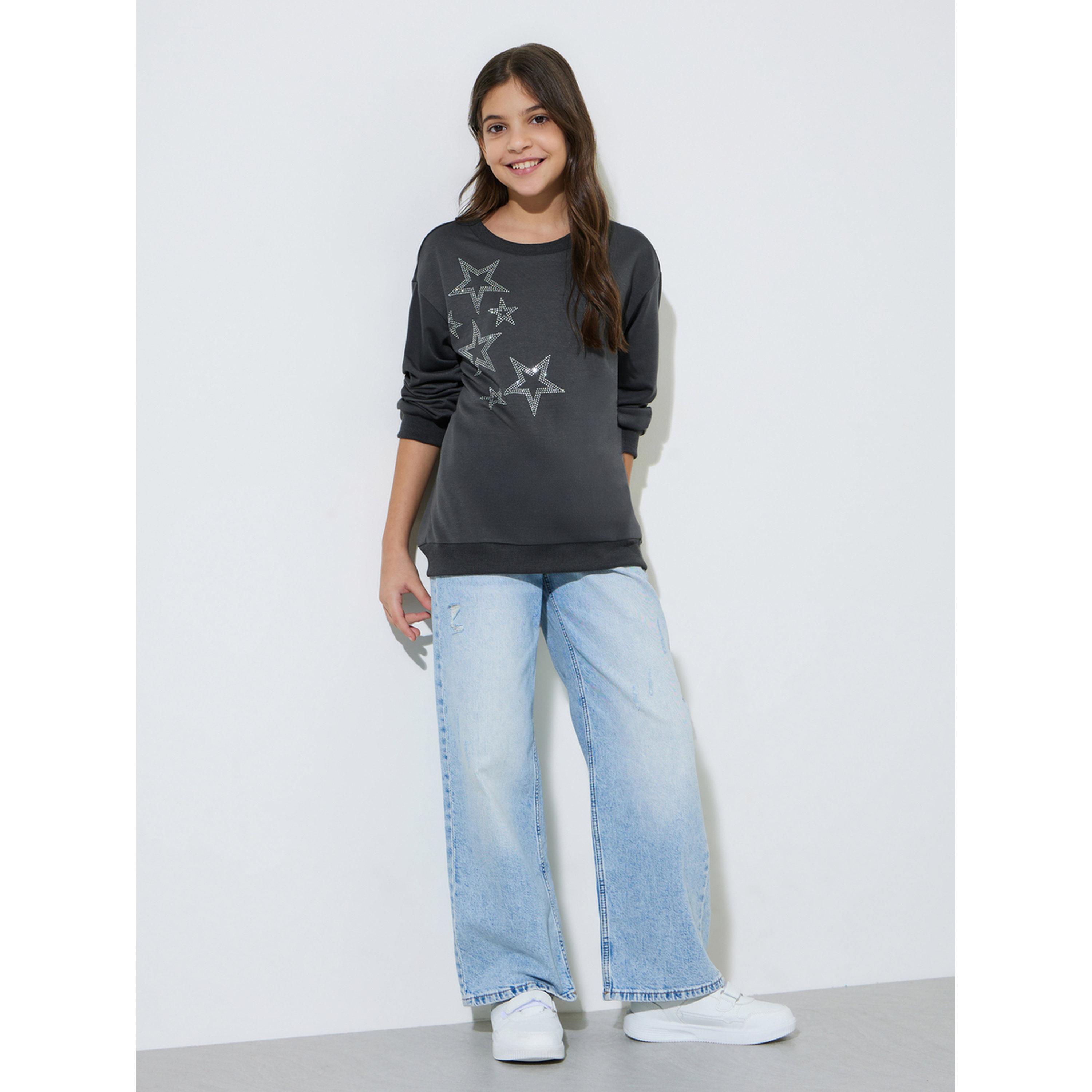 سويت شيرت واسع بتفاصيل مزينة باللون الرمادي للبنات-girls-clothing-sweatshirts-image-2