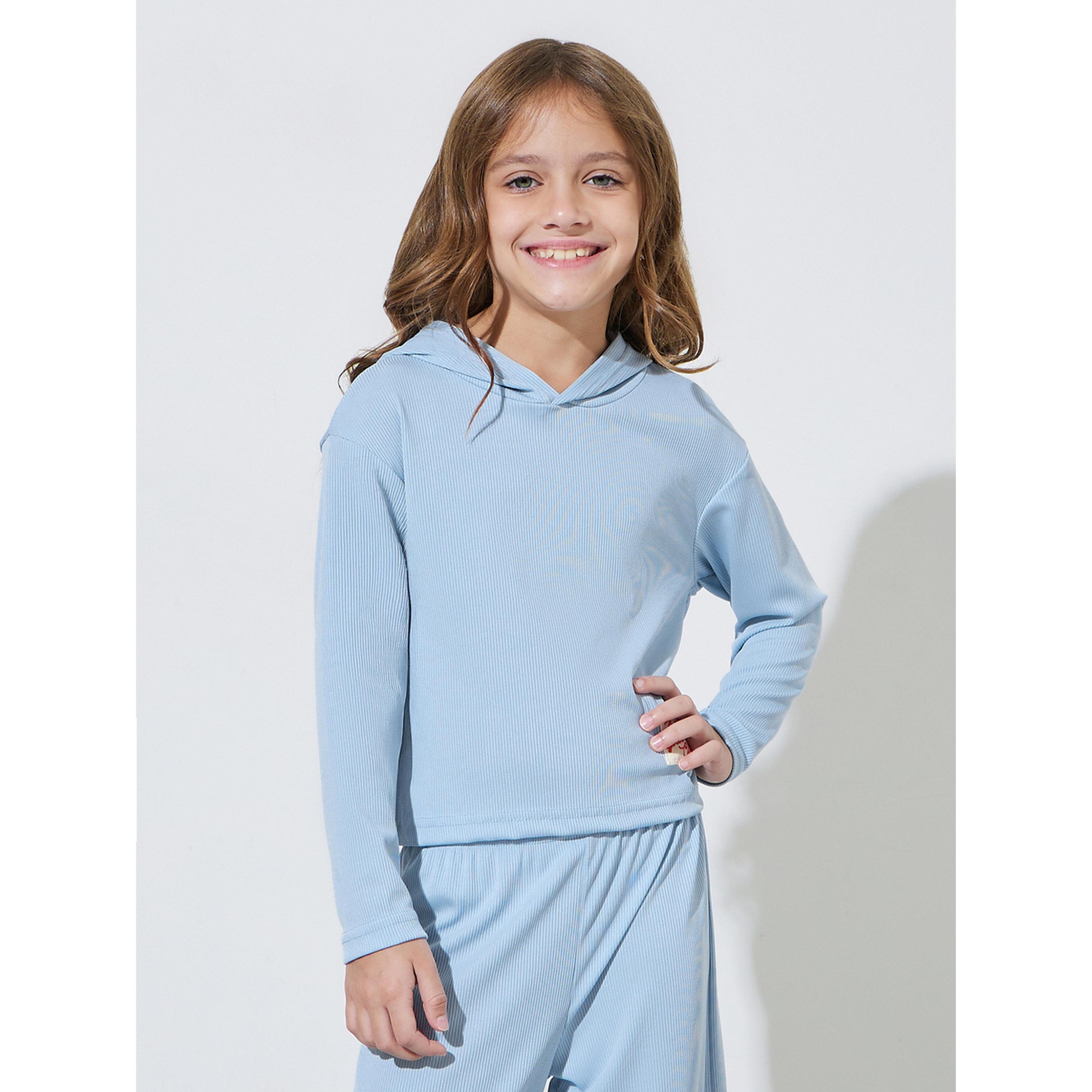 Styli Girls Blue Textured Patchwork Hoodie and Wide Leg Joggers Set-girls-clothing-setsandcoords-image-2