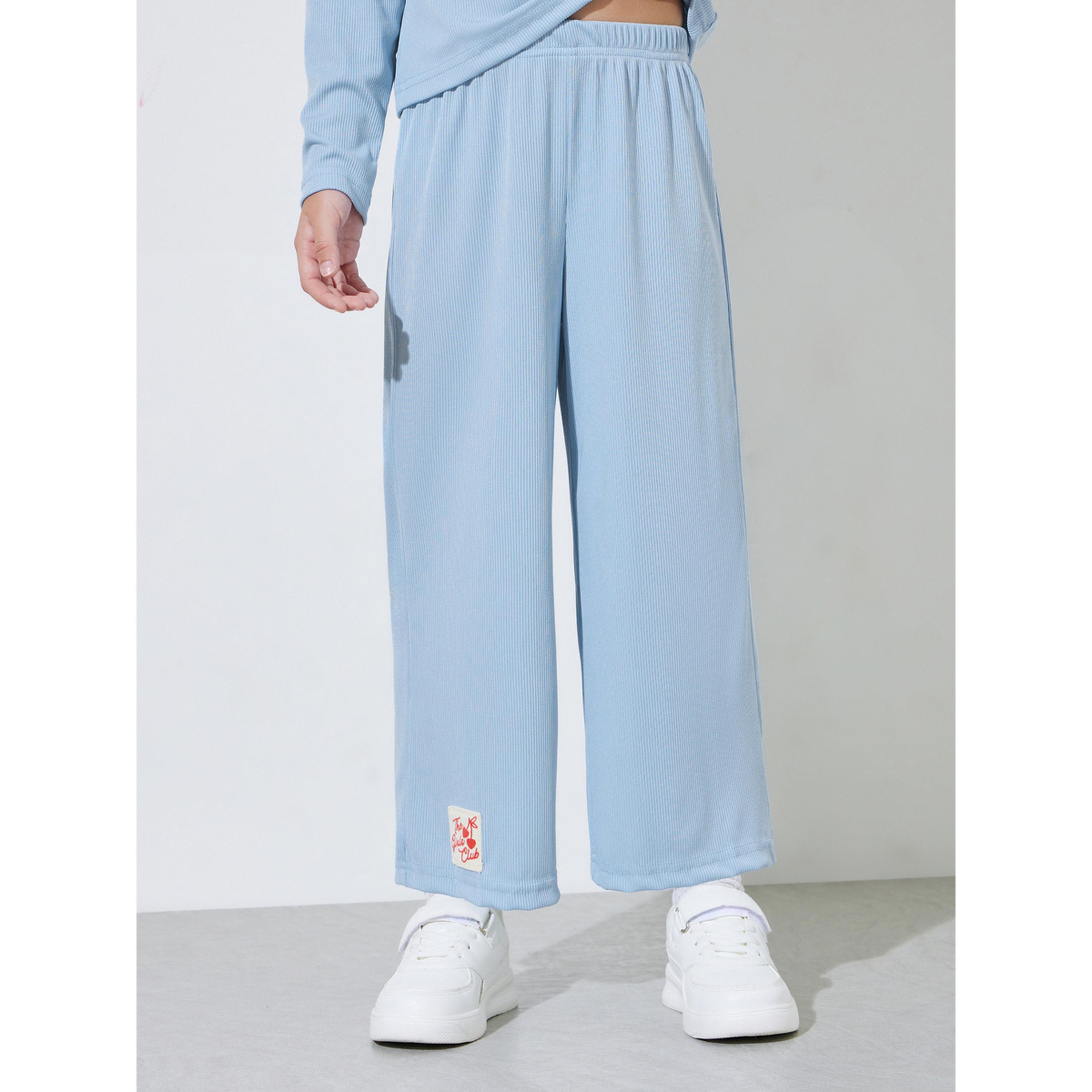 Styli Girls Blue Textured Patchwork Hoodie and Wide Leg Joggers Set-girls-clothing-setsandcoords-image-6