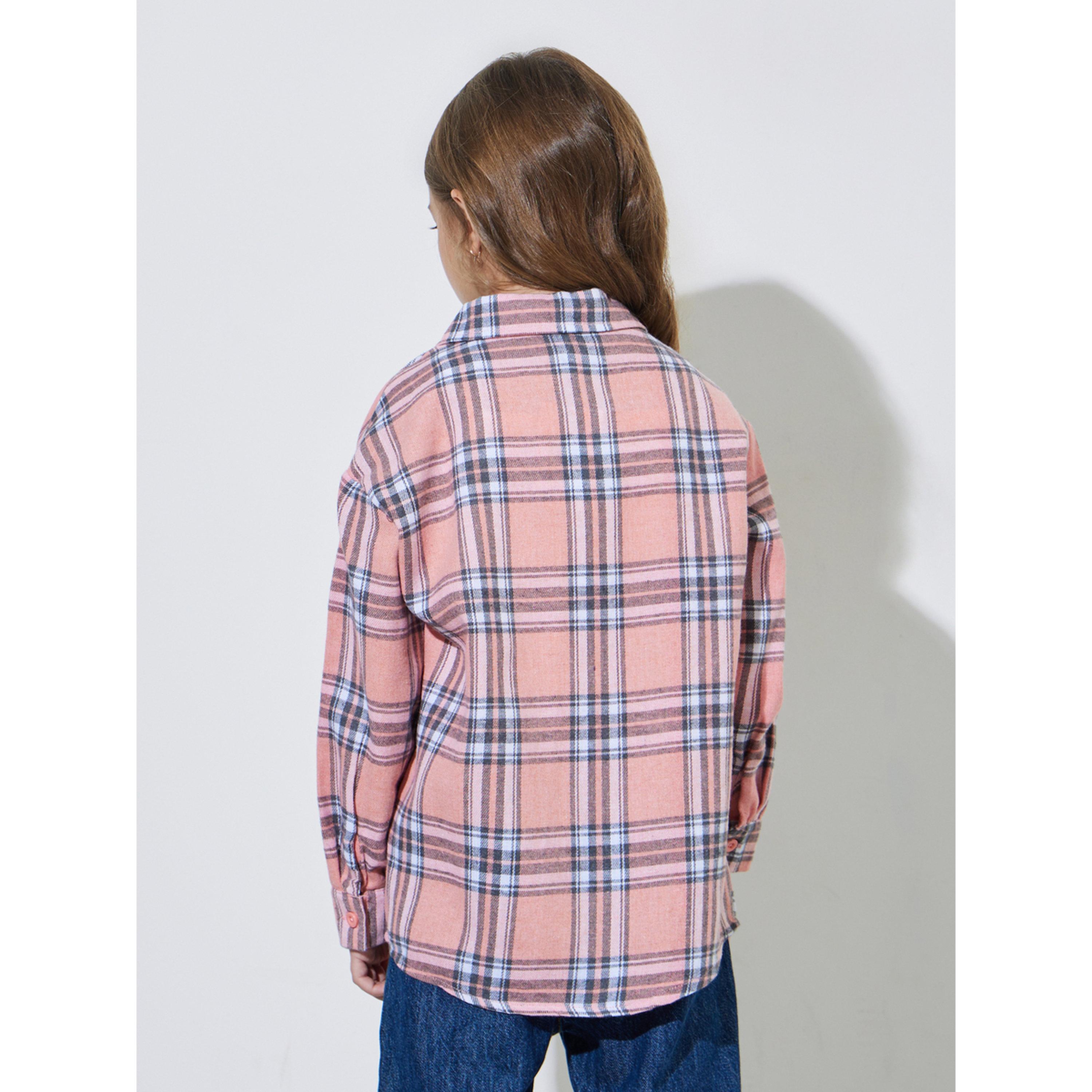 قميص واسع بطبعة مربعات وتفاصيل جيب للبنات-girls-clothing-blousesandshirts-image-4