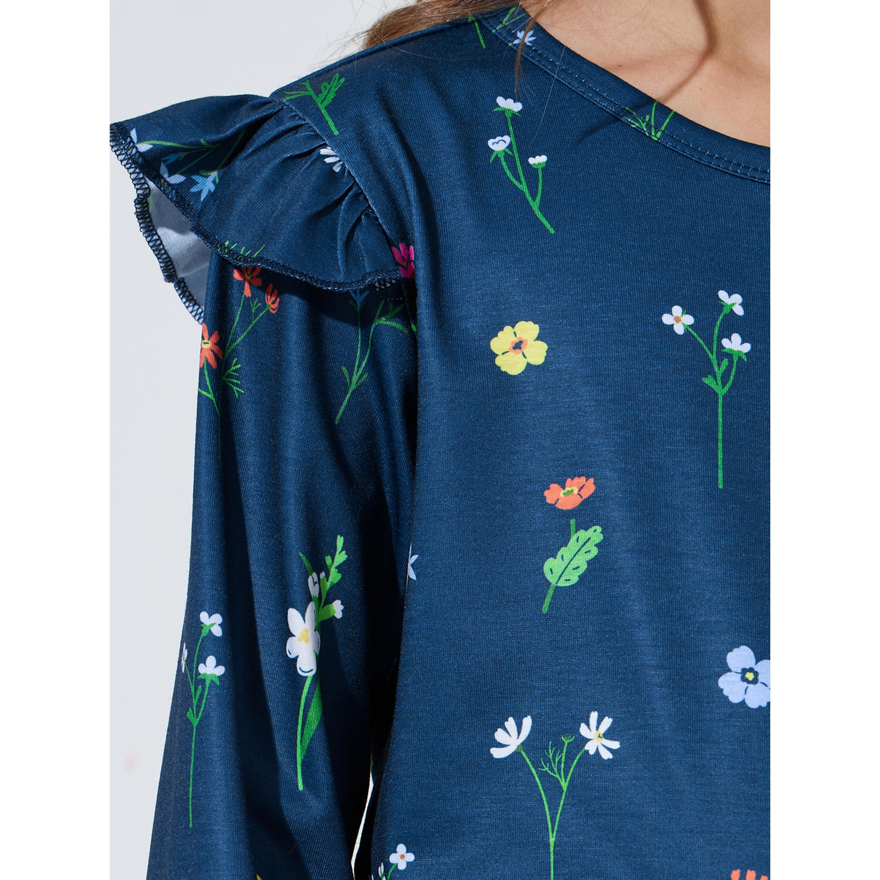 طقم بيجاما من بنطال بأرجل مستقيمة وتيشيرت بطبعة زهور كاملة للبنات-girls-clothing-nightwear-image-5