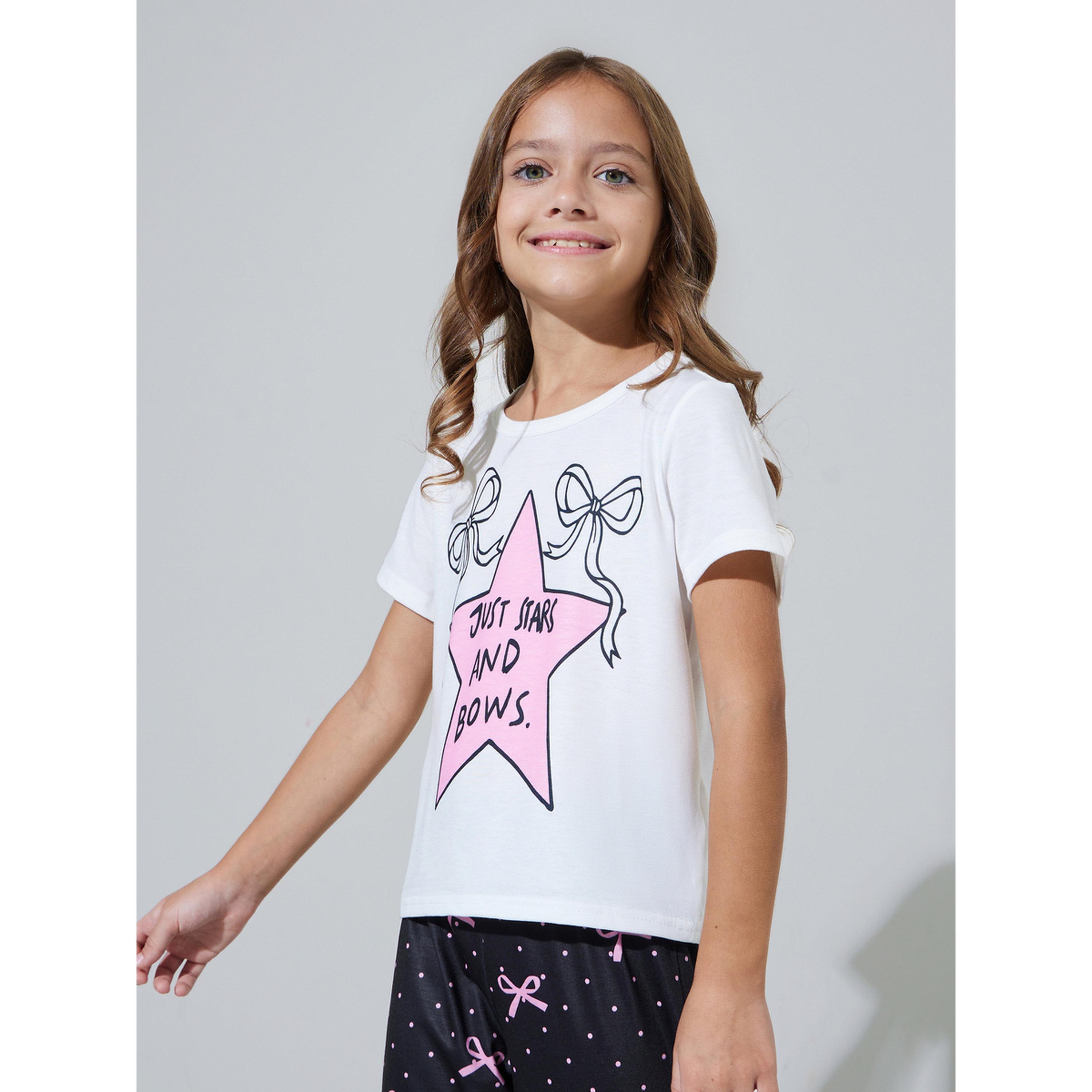 طقم بيجاما من بنطال بأساور وتيشيرت بطبعة فيونكة ونجمة للبنات-girls-clothing-nightwear-image-2