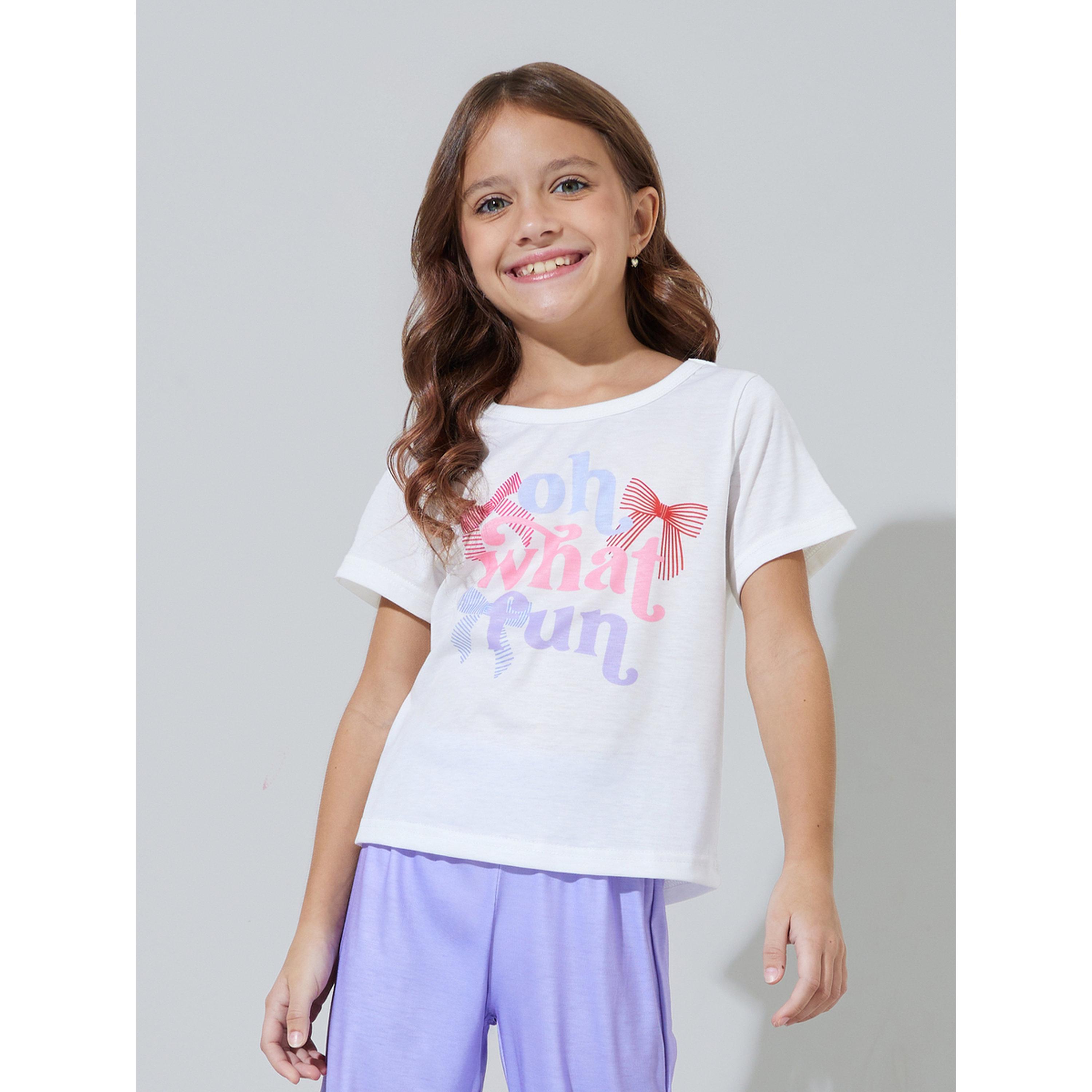 ستايلي - بيجاما للبنات تيشيرت أبيض برسومات وبنطال بنفسجي-girls-clothing-nightwear-image-2