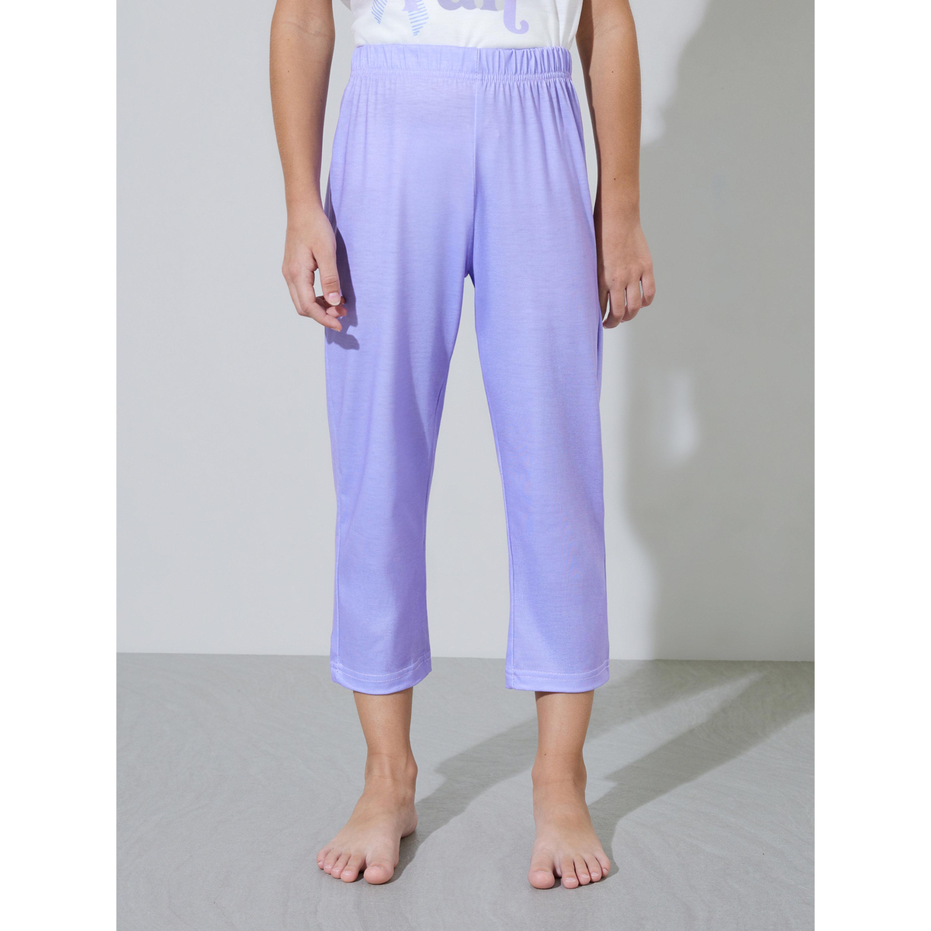 ستايلي - بيجاما للبنات تيشيرت أبيض برسومات وبنطال بنفسجي-girls-clothing-nightwear-image-4