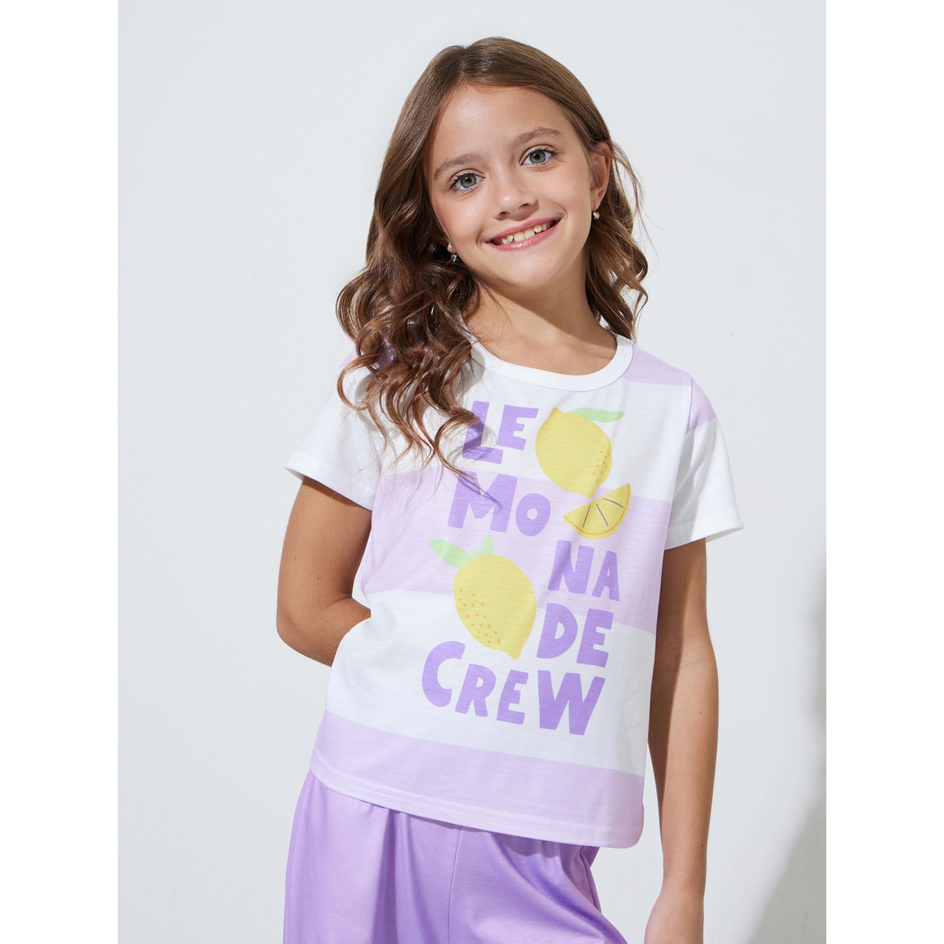 Styli Girls Lilac Graphic Print T-Shirt and Cuffed Pants Pyjama Set-girls-clothing-nightwear-image-2