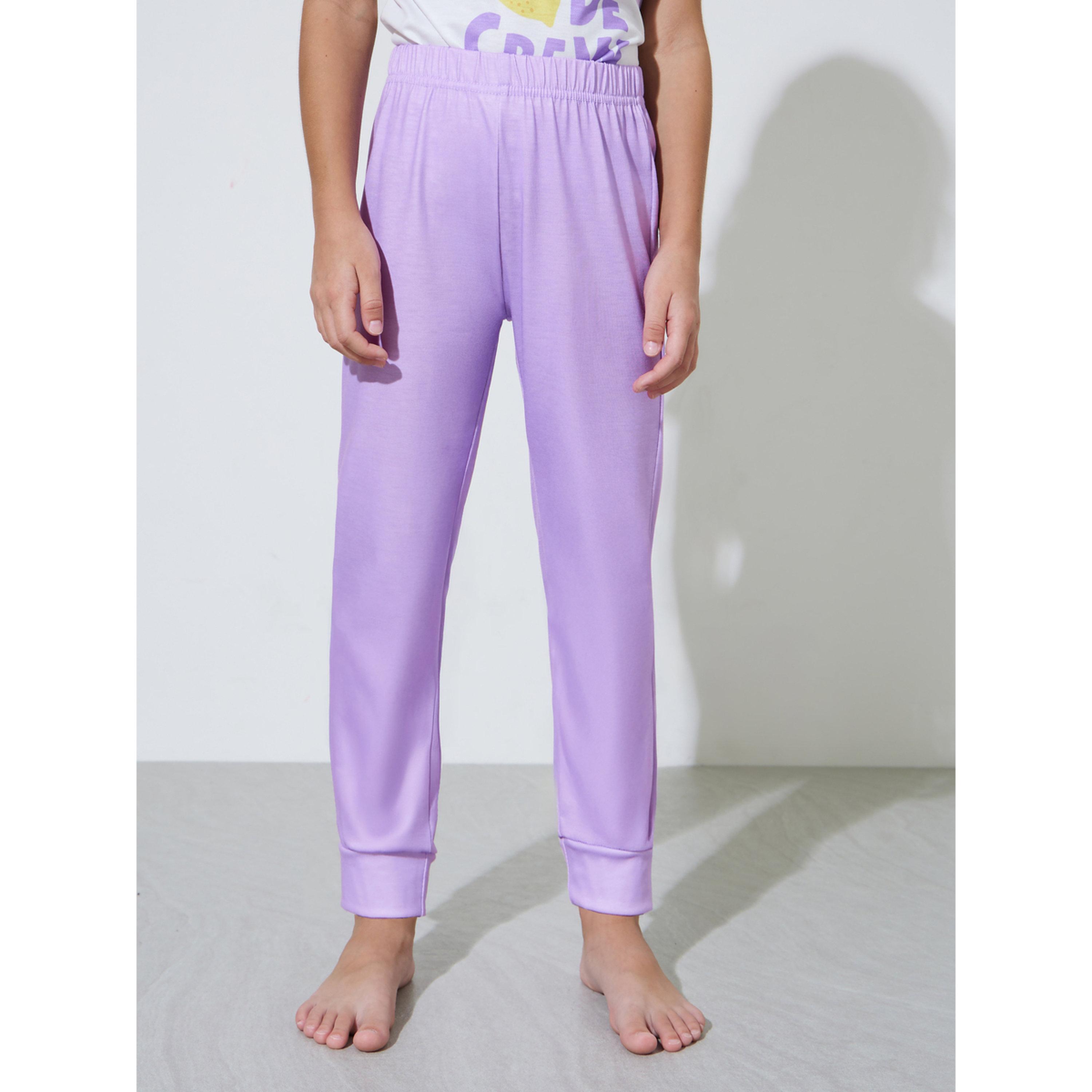 Styli Girls Lilac Graphic Print T-Shirt and Cuffed Pants Pyjama Set-girls-clothing-nightwear-image-4