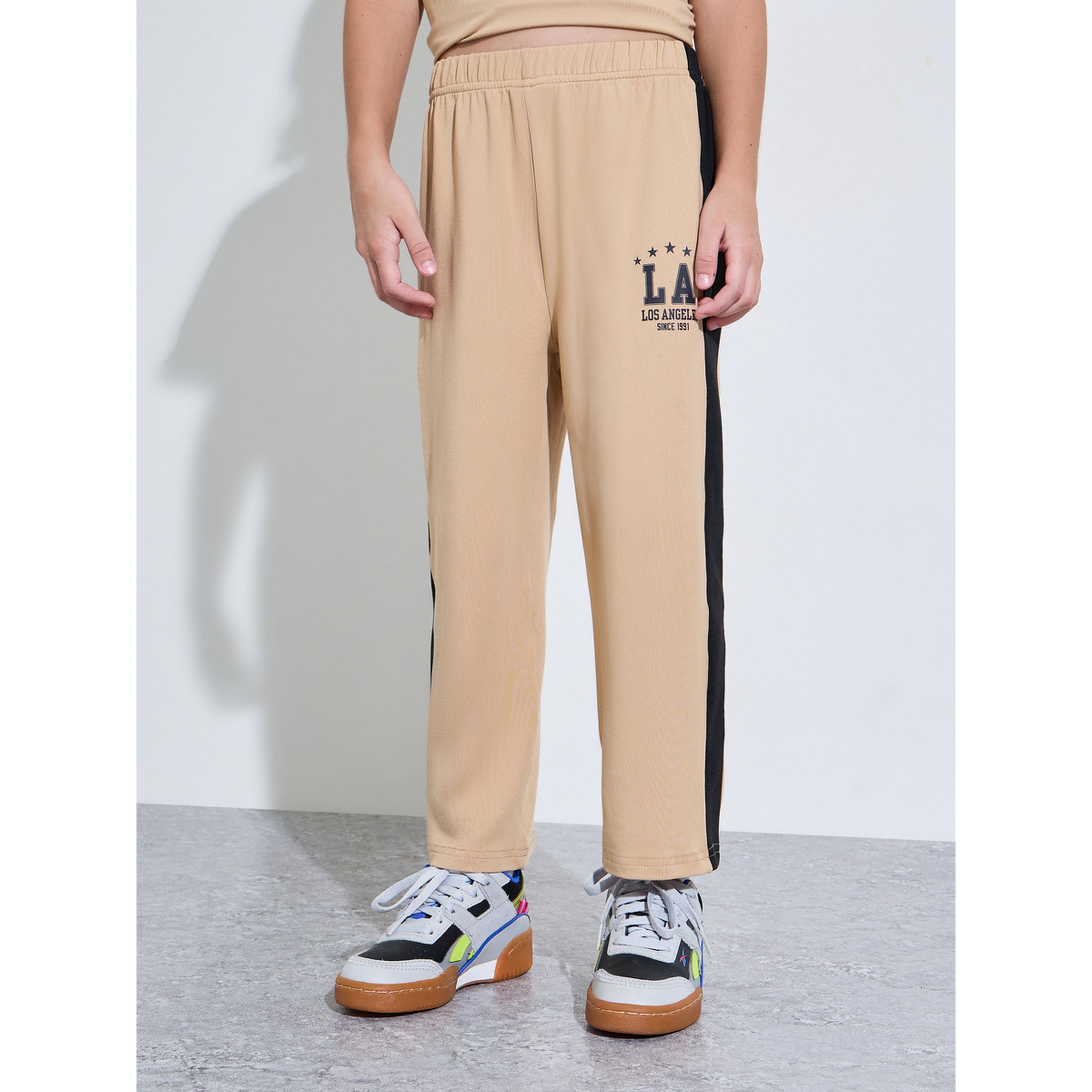 Styli Girls Beige Graphic Print Side Striped T-Shirt and Wide Leg Pants Set-girls-clothing-setsandcoords-image-4