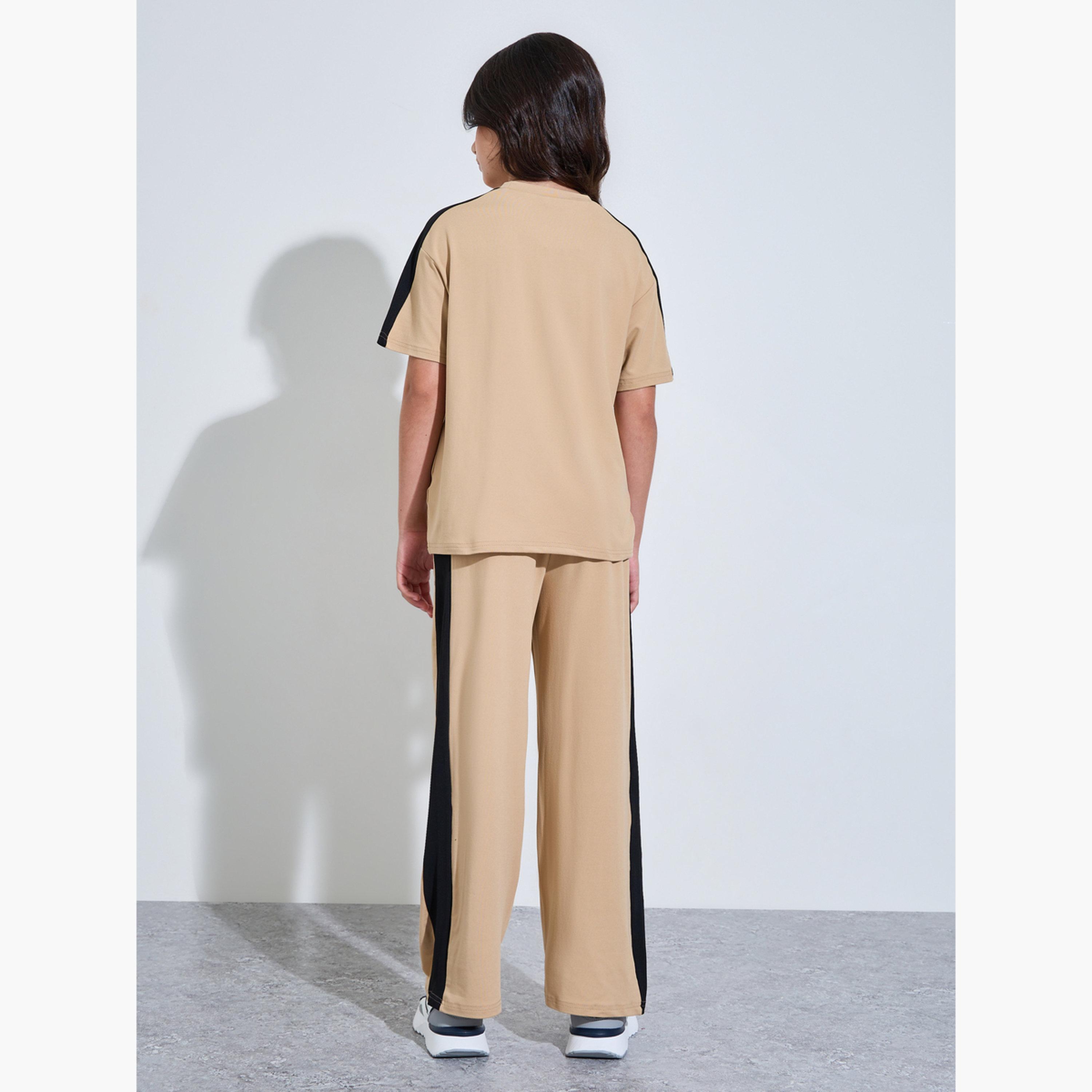 Styli Teen Girls Beige Graphic T-Shirt and Wide Leg Joggers Set-girls-clothing-setsandcoords-image-3