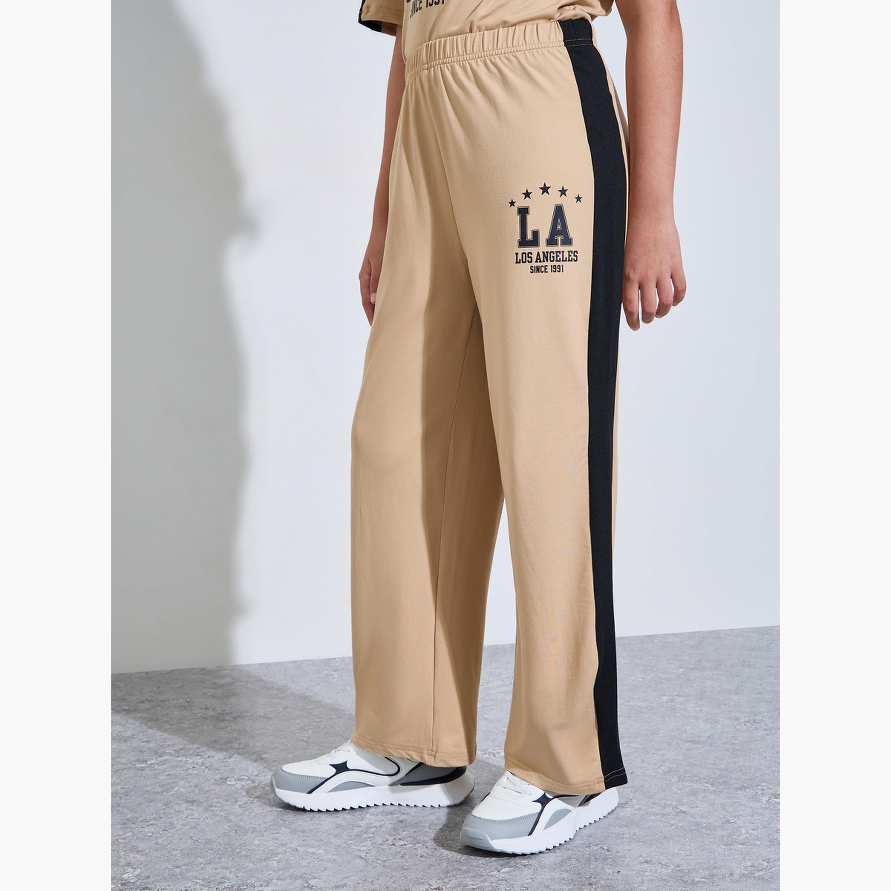Styli Teen Girls Beige Graphic T-Shirt and Wide Leg Joggers Set-girls-clothing-setsandcoords-image-5