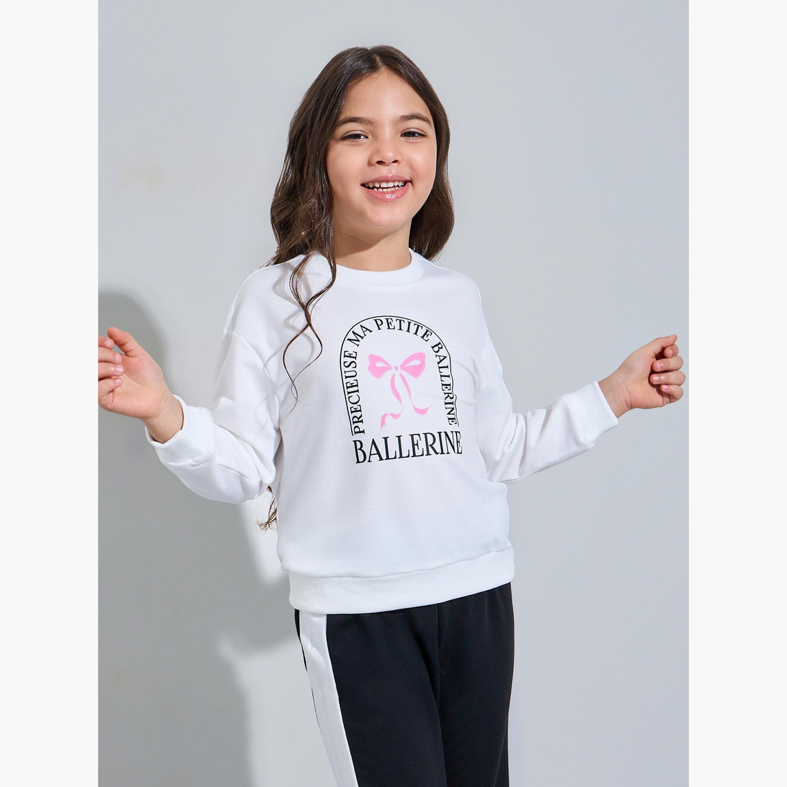 مجموعة من جوغر بشريط جانبي وسويت شيرت بطبعة جرافيك-girls-clothing-setsandcoords-image-2