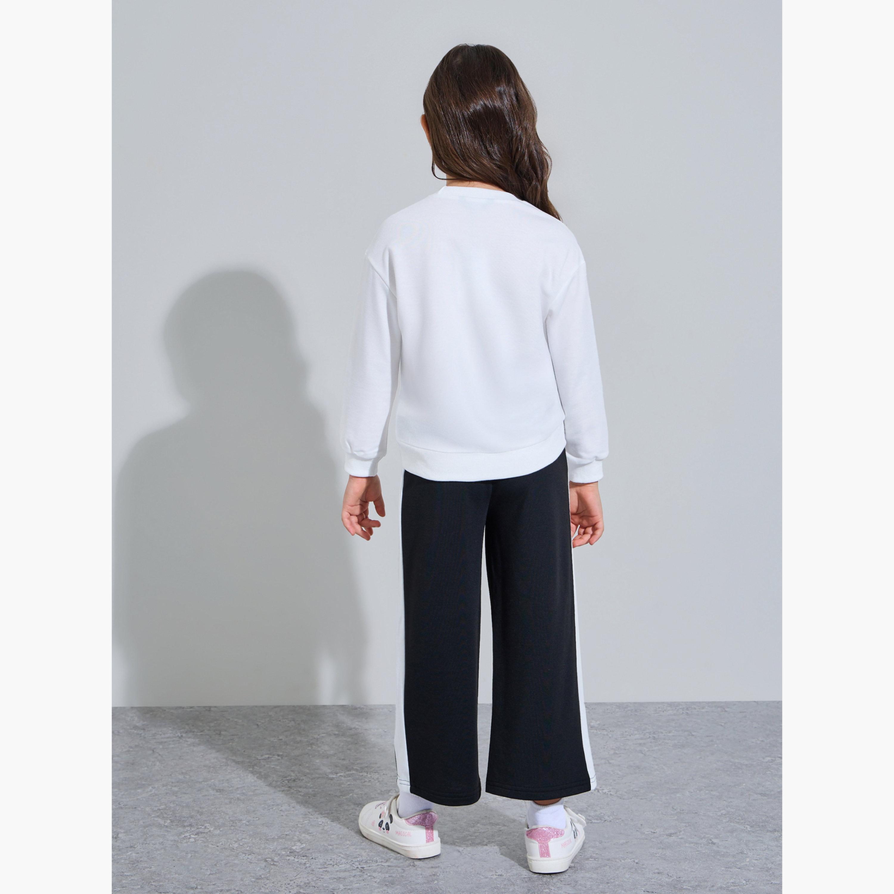 مجموعة من جوغر بشريط جانبي وسويت شيرت بطبعة جرافيك-girls-clothing-setsandcoords-image-4
