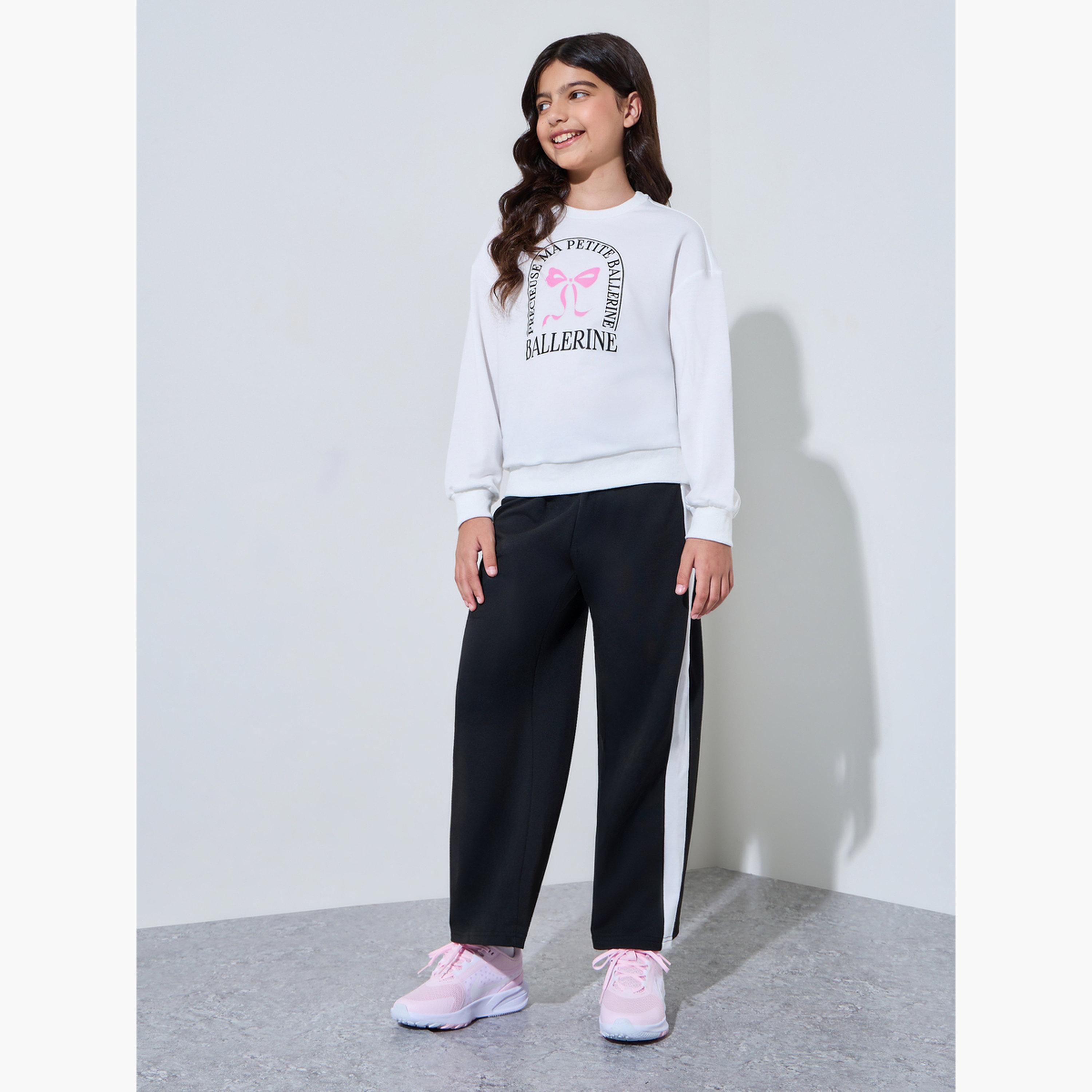 مجموعة من جوغر شريط جانبي وسويت شيرت بطبعة جرافيك-girls-clothing-setsandcoords-image-1