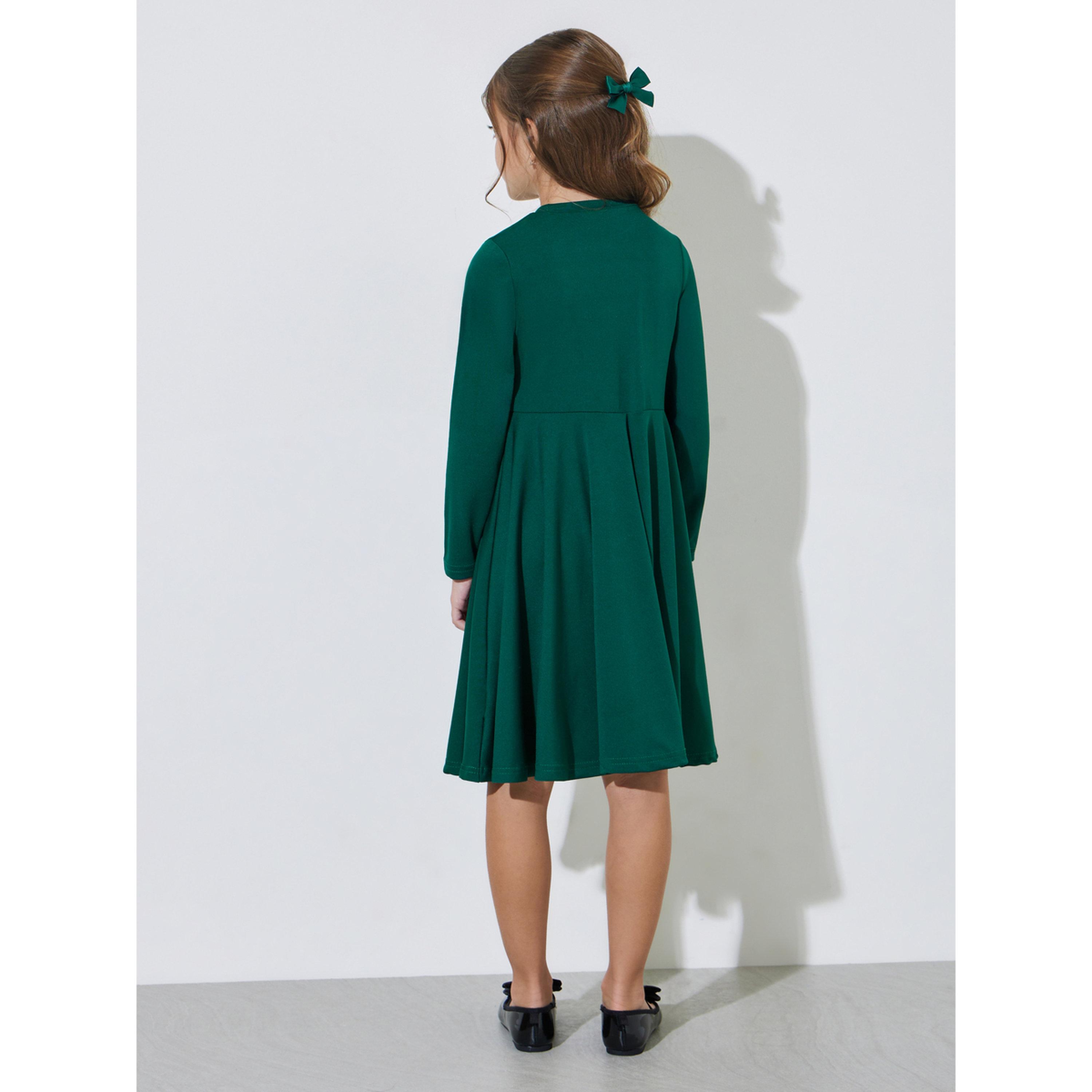 فستان بطول الركبة وأكمام طويلة بحافة واسعة للبنات باللون الأخضر-girls-clothing-dressesandjumpsuits-image-3