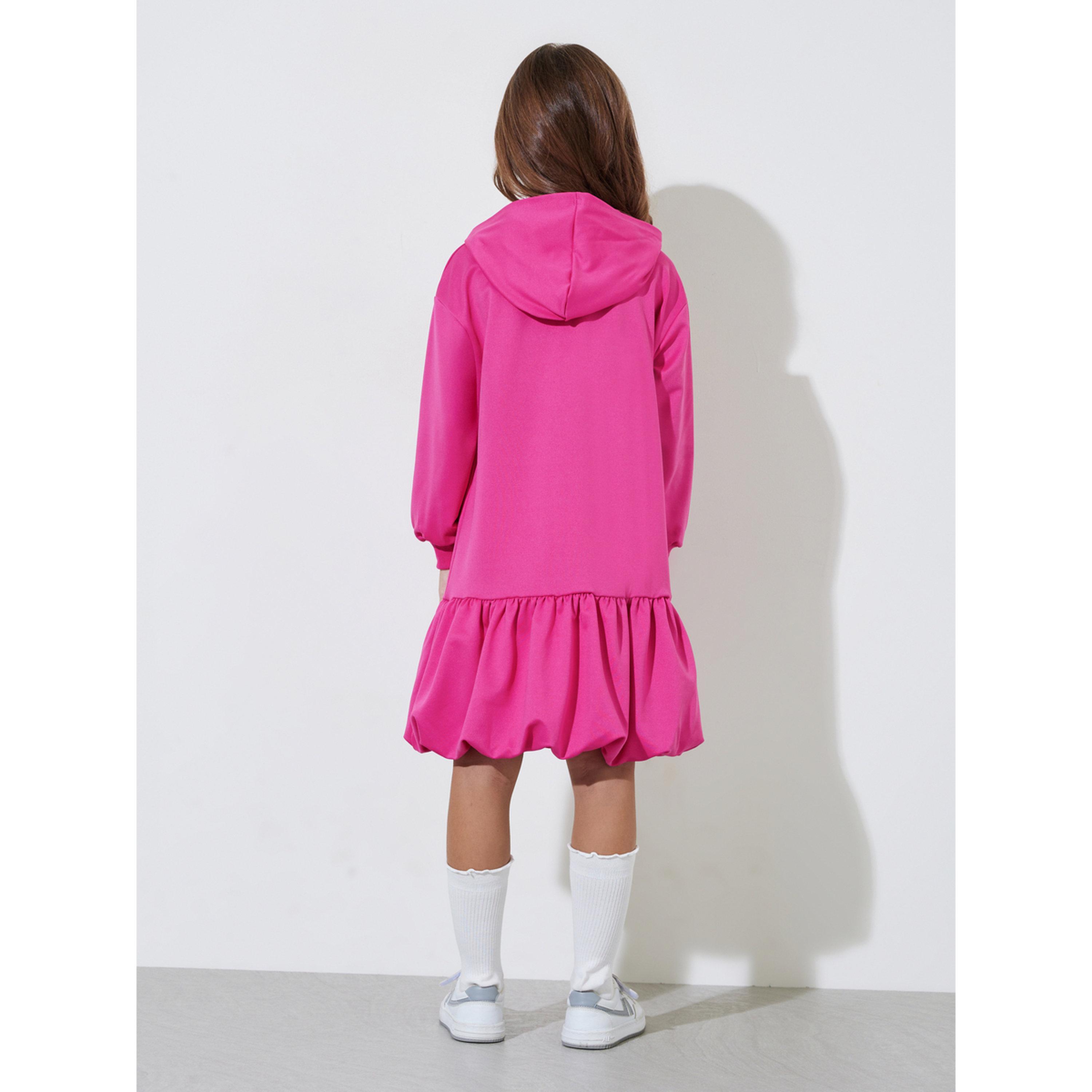 ستايلي - فستان هودي وردي متوسط ​​الطول للبنات مع جيب أمامي-girls-clothing-dressesandjumpsuits-image-3