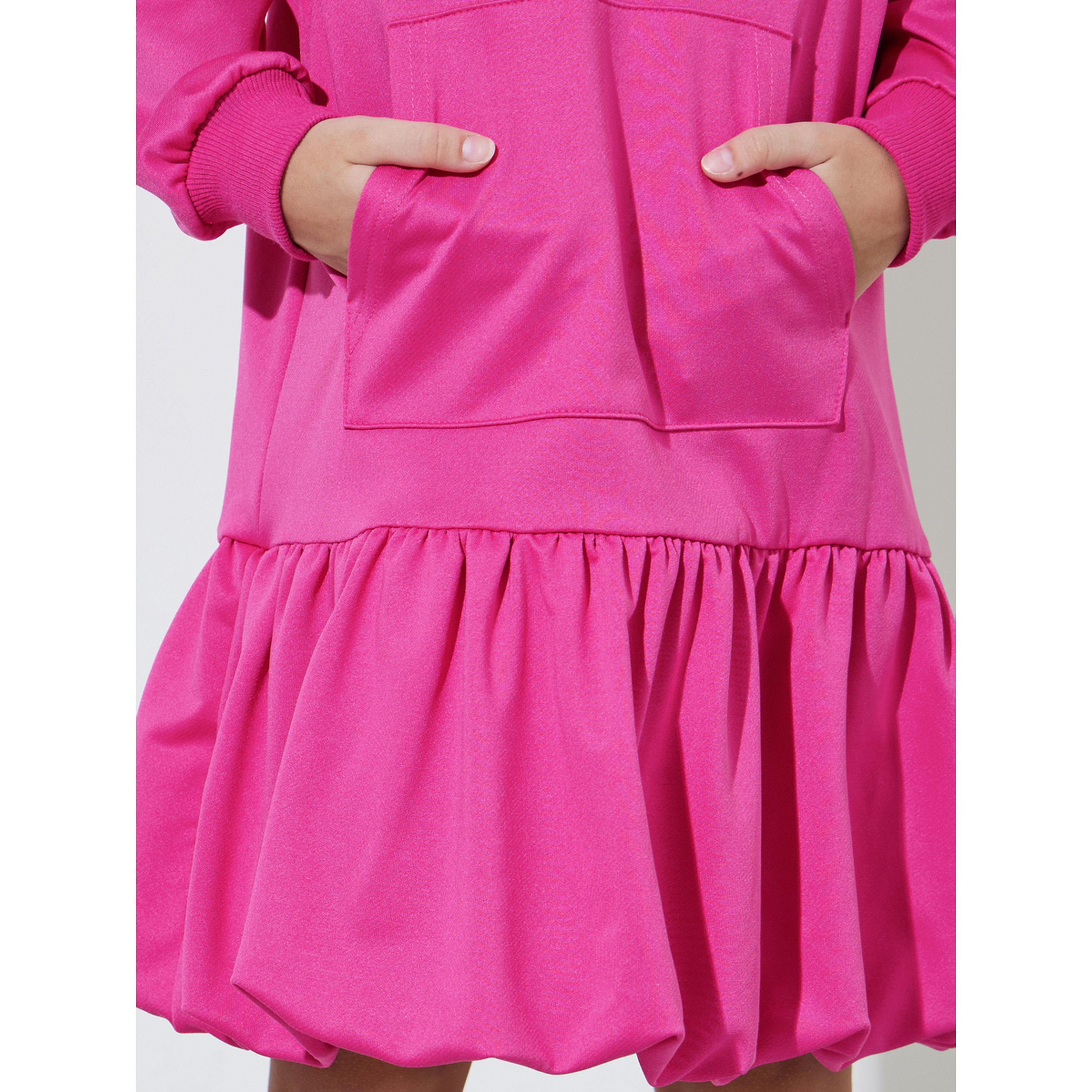 ستايلي - فستان هودي وردي متوسط ​​الطول للبنات مع جيب أمامي-girls-clothing-dressesandjumpsuits-image-4