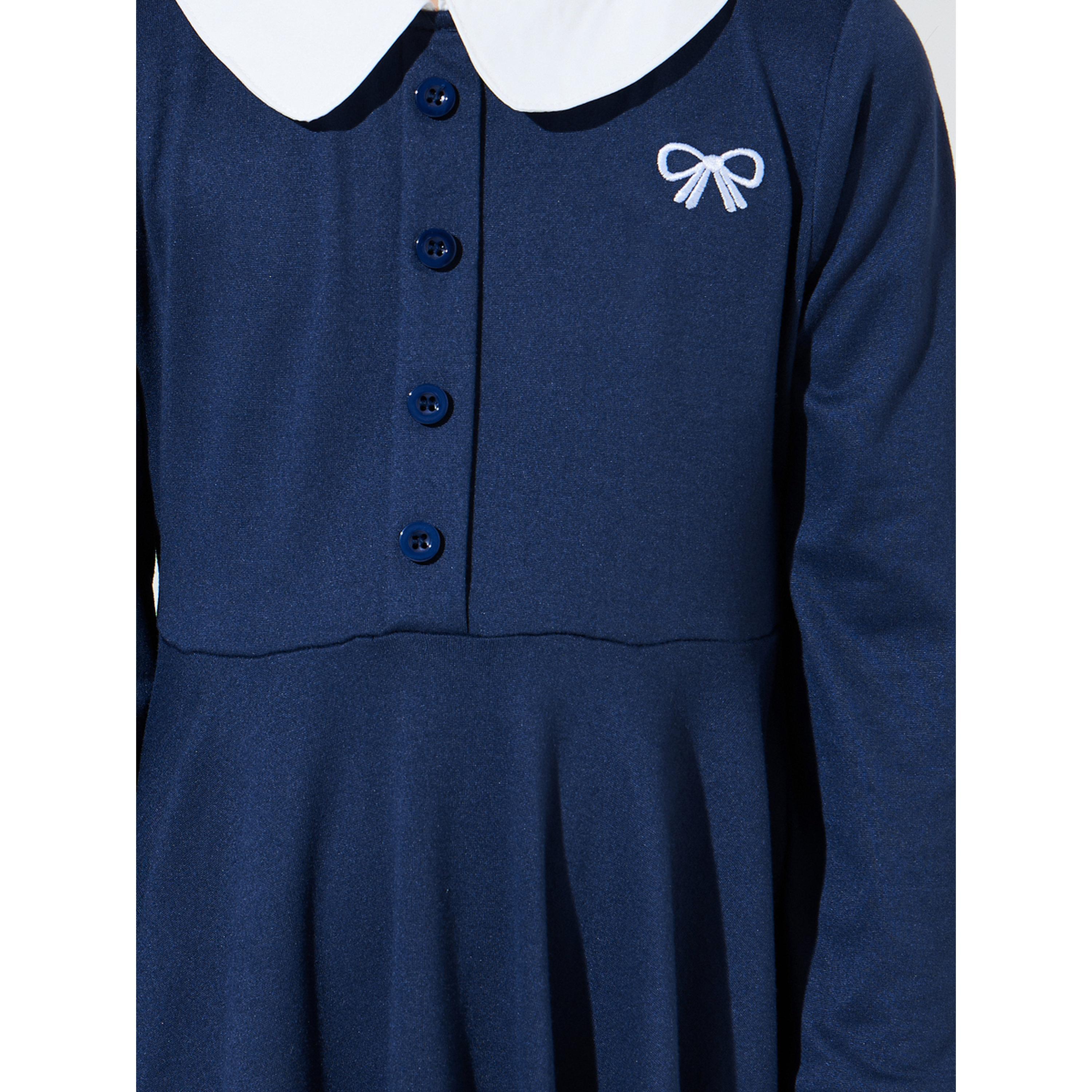 ستايلي - فستان ميدي للبنات باللون الأزرق الداكن مزين بأزرار وياقة بيتر بان وقصة واسعة-girls-clothing-dressesandjumpsuits-image-4