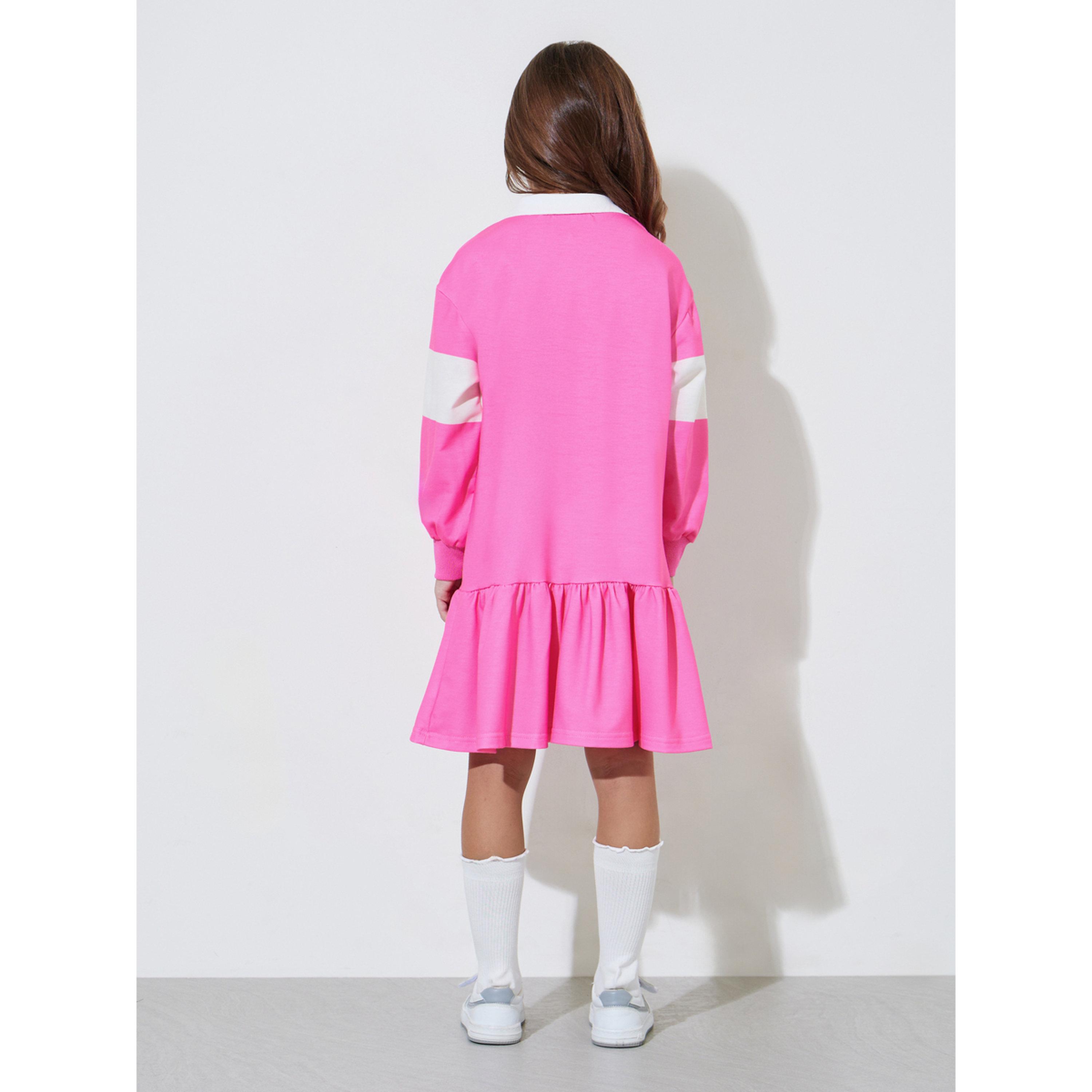 ستايلي - فستان بناتي وردي مخطط ياقة بولو وقصة واسعة تصل إلى الركبة-girls-clothing-dressesandjumpsuits-image-3