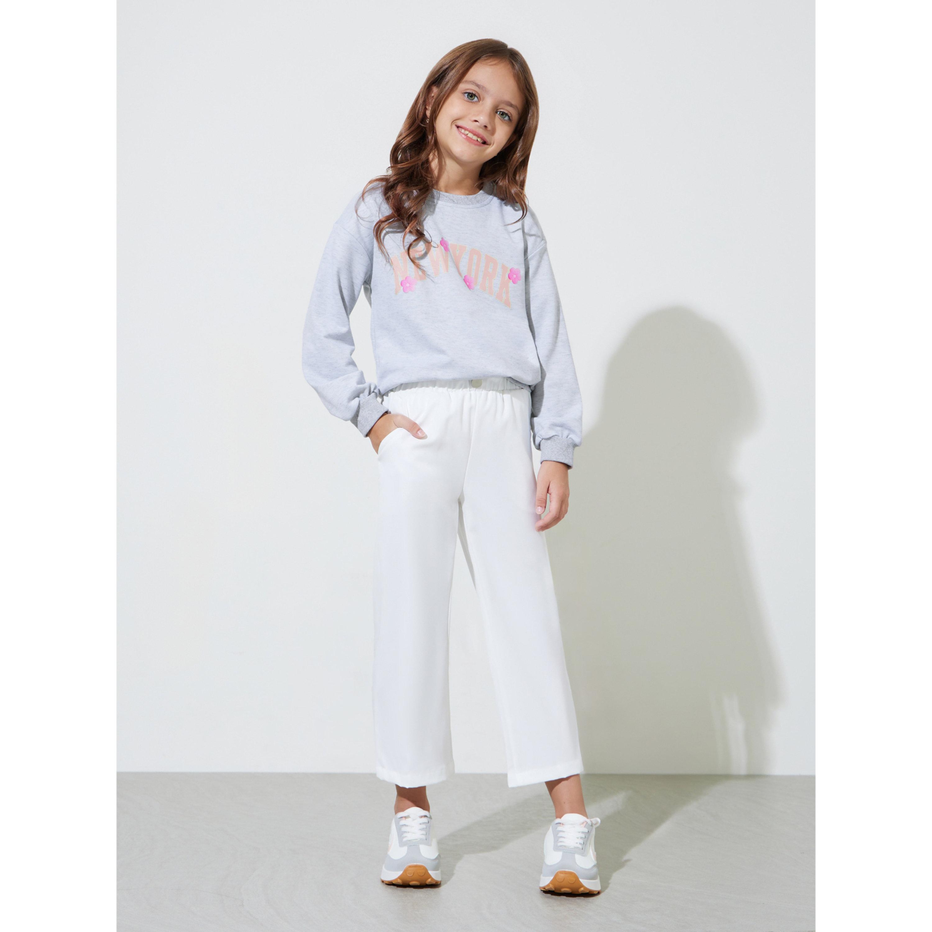 ستايلي - سويت شيرت رمادي فضفاض للبنات برسومات جرافيكية-sports-girls-clothing-tops-image-2