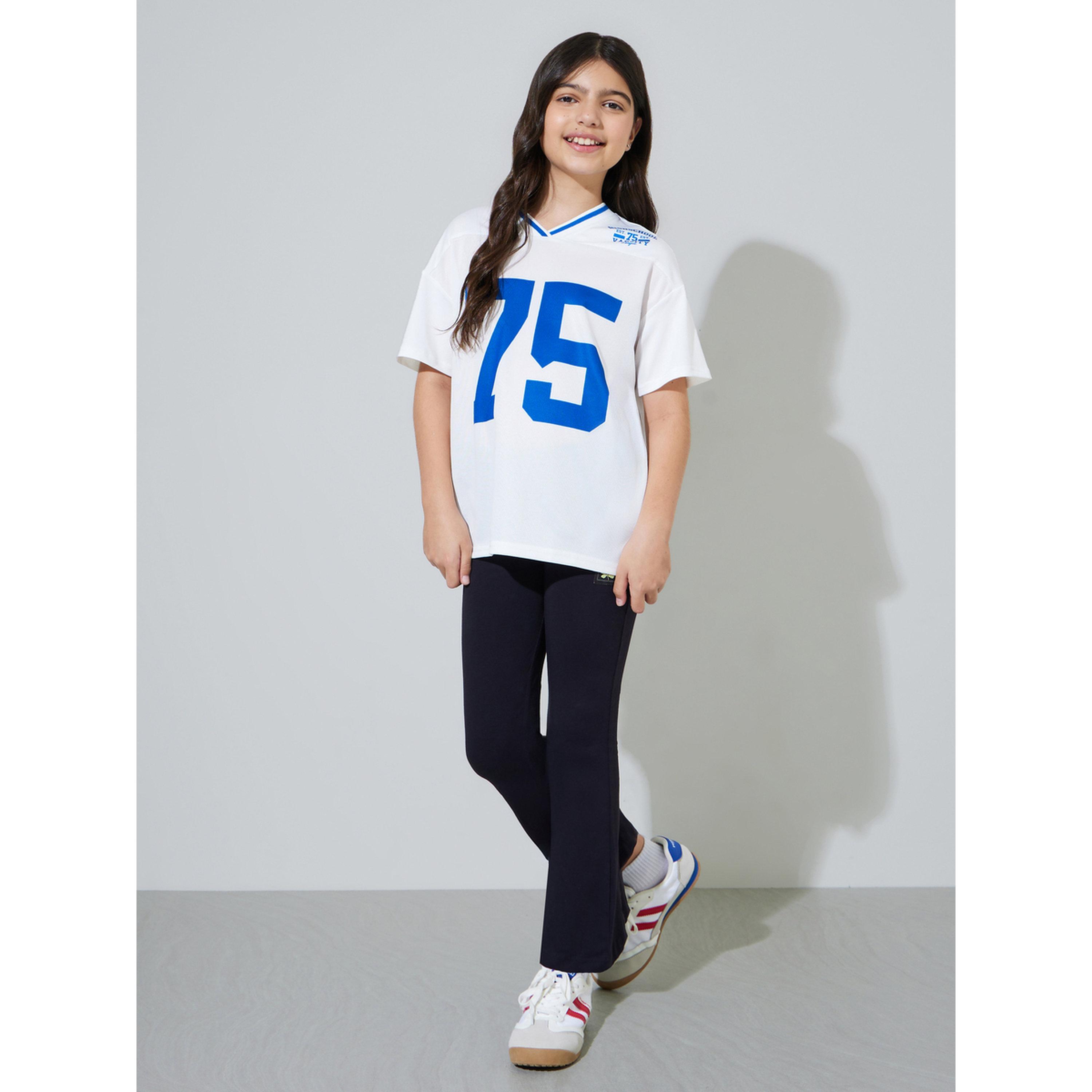 Styli Teen Girls White Graphic Print V Neck Sports T-Shirt-sports-girls-clothing-tops-image-2