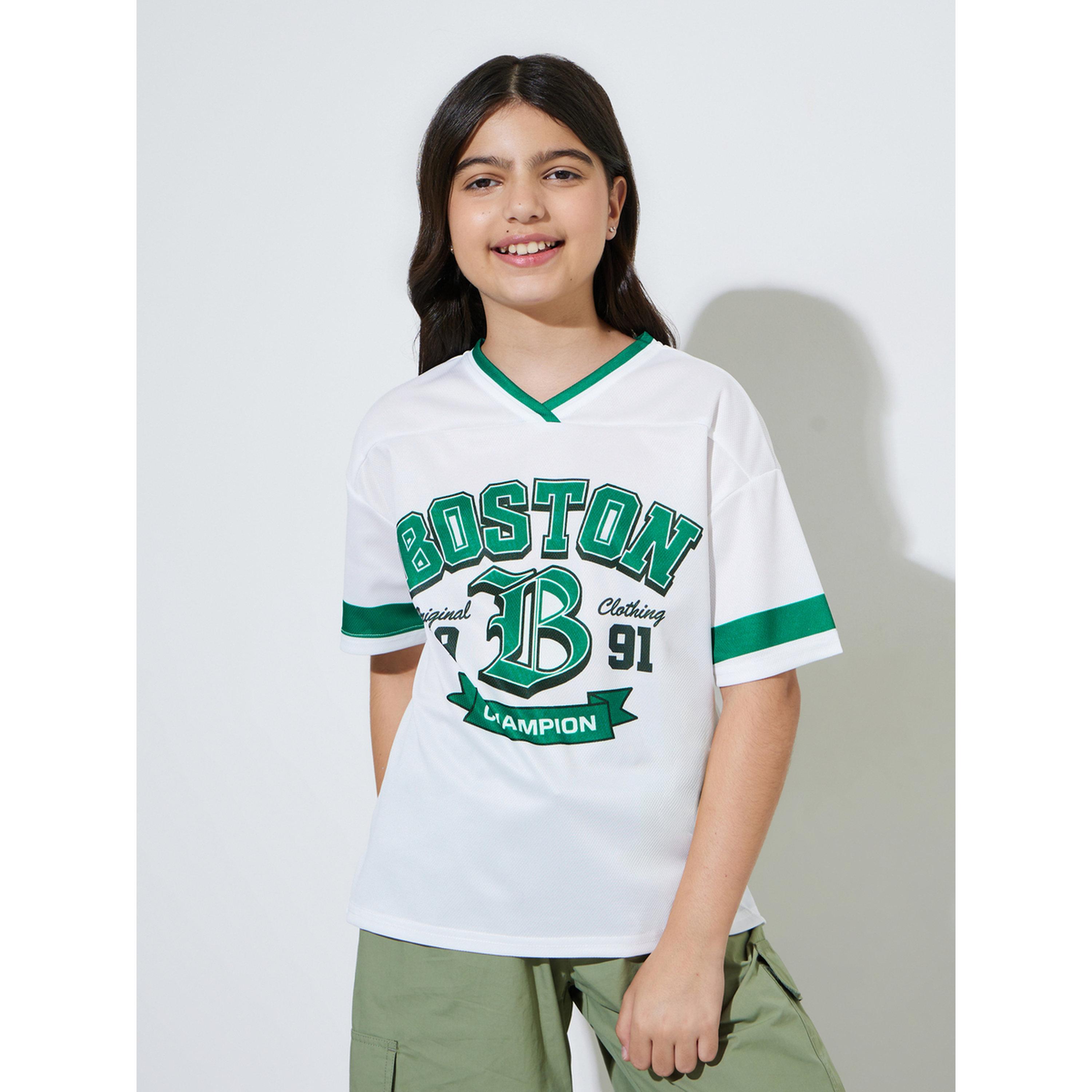Styli Teen Girls Off White Graphic Print Oversized Sport T-Shirt-sports-girls-clothing-tops-image-1