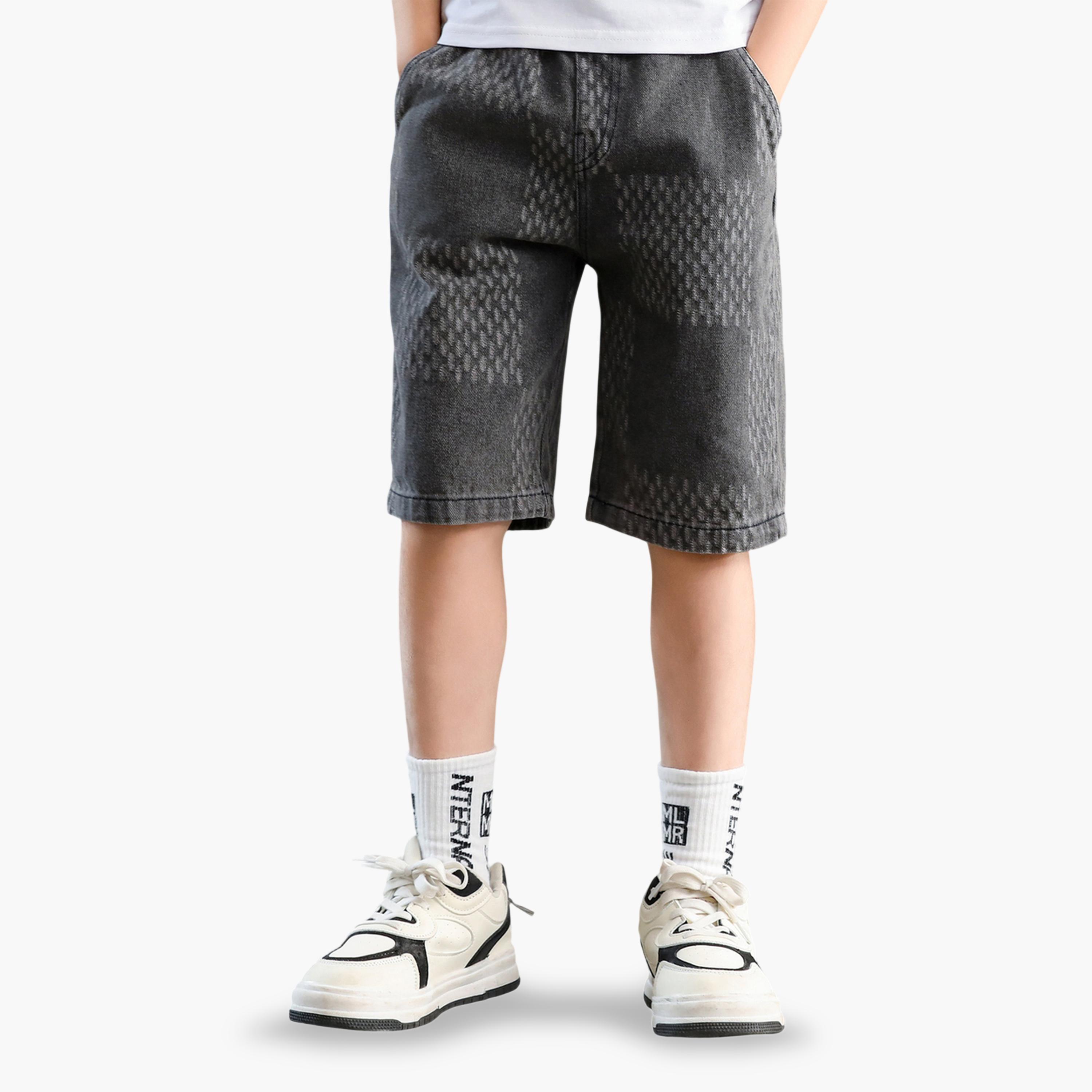 Take Two Boys Cotton Blend Patterned Denim Capri Shorts-boys-clothing-bottoms-shorts-image-1