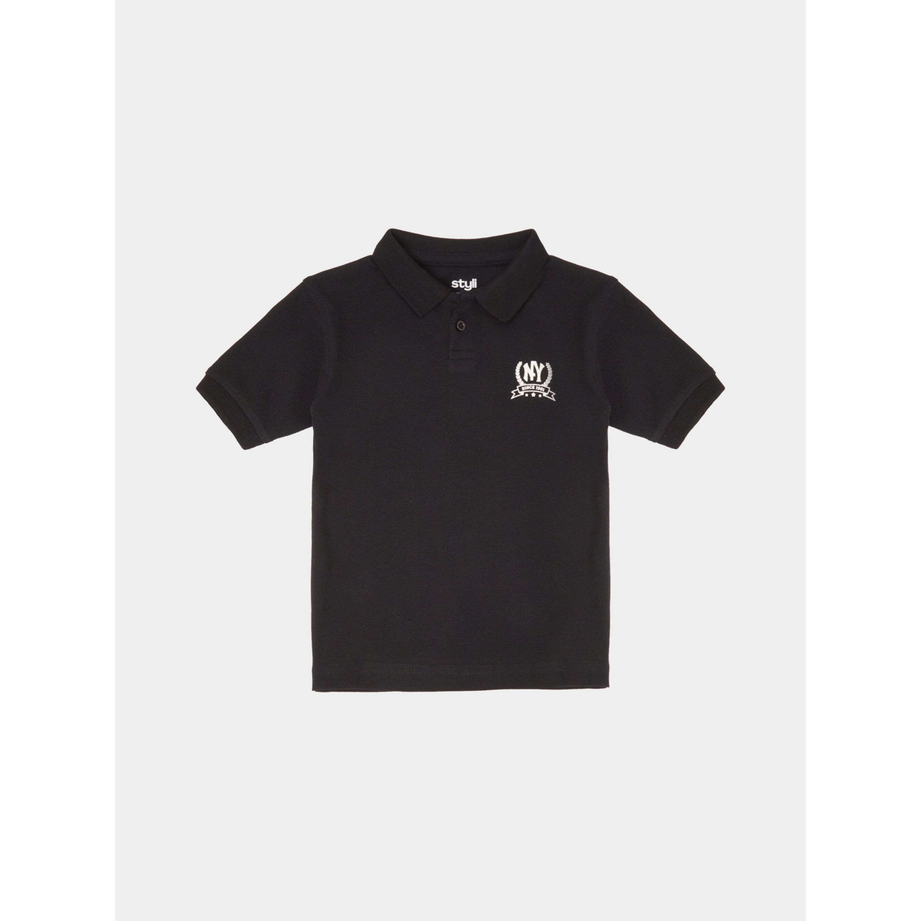 تيشيرت بولو بقصة منتظمة وطبعة نيويورك للأولاد الصغار أسود-baby-boys-clothing-tshirtsandpolos-image-1