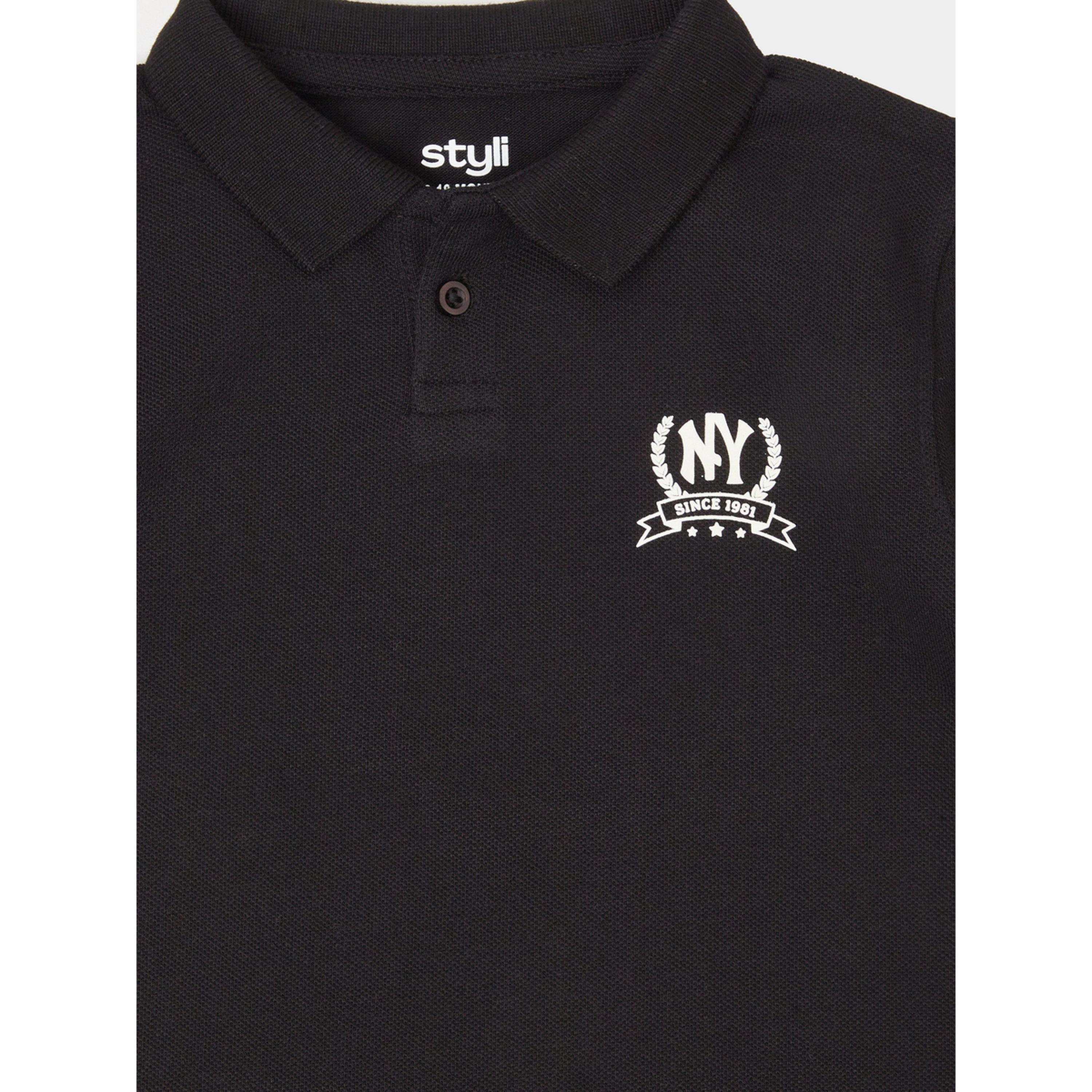 تيشيرت بولو بقصة منتظمة وطبعة نيويورك للأولاد الصغار أسود-baby-boys-clothing-tshirtsandpolos-image-4