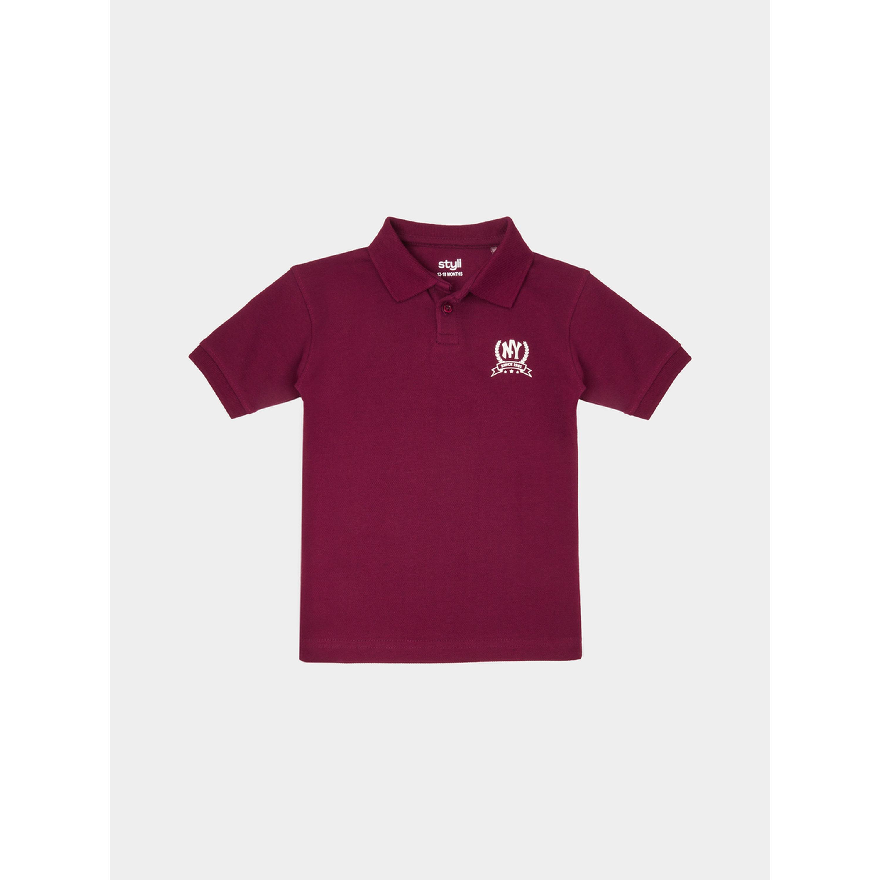 تيشيرت بولو بقصة منتظمة وطبعة نيويورك للأولاد الصغار بورغندي-baby-boys-clothing-tshirtsandpolos-image-1