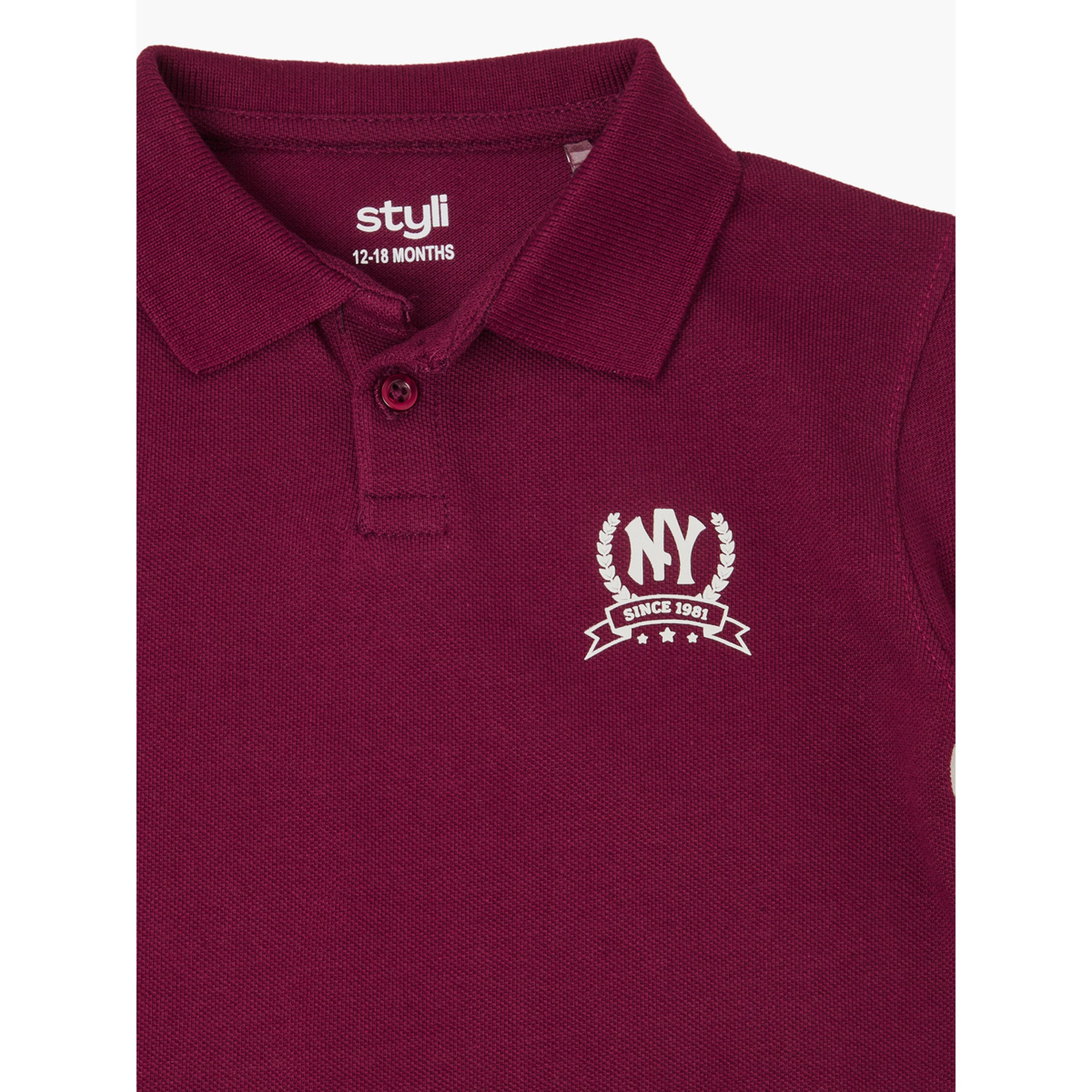 تيشيرت بولو بقصة منتظمة وطبعة نيويورك للأولاد الصغار بورغندي-baby-boys-clothing-tshirtsandpolos-image-4
