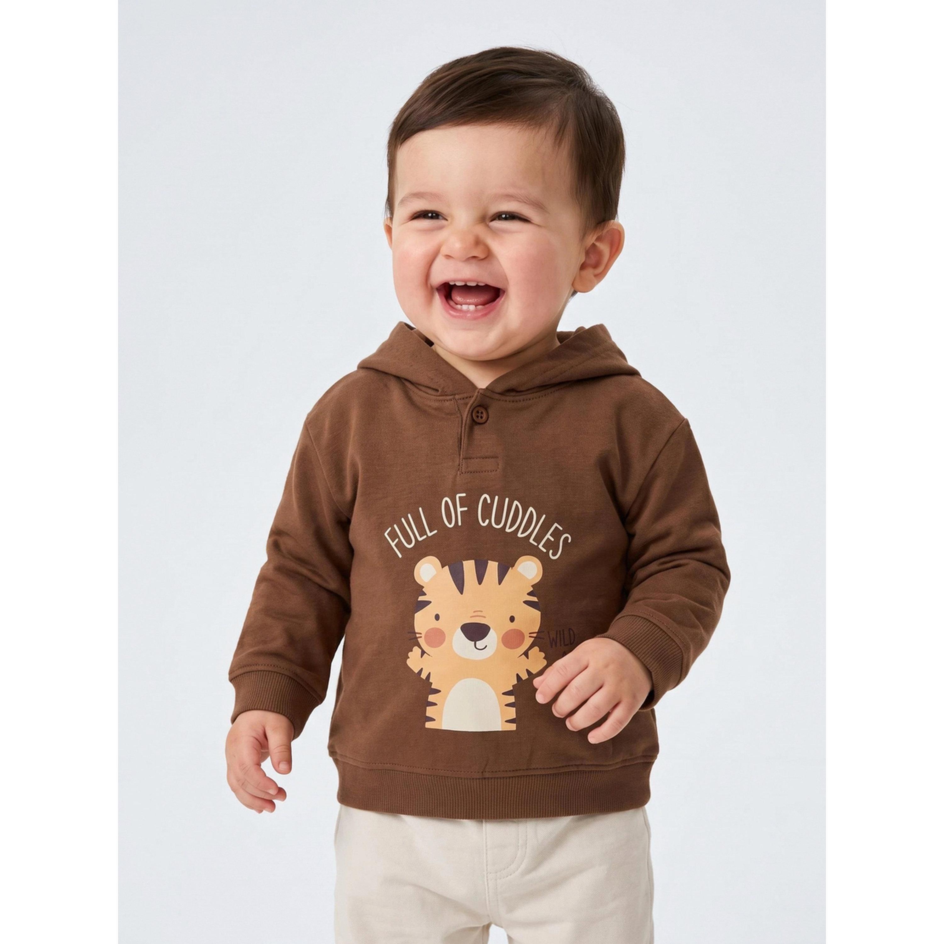 Styli Baby Boy Brown Graphic Print Regular Fit Hoodie-boys-clothing-sweatshirts-image-1