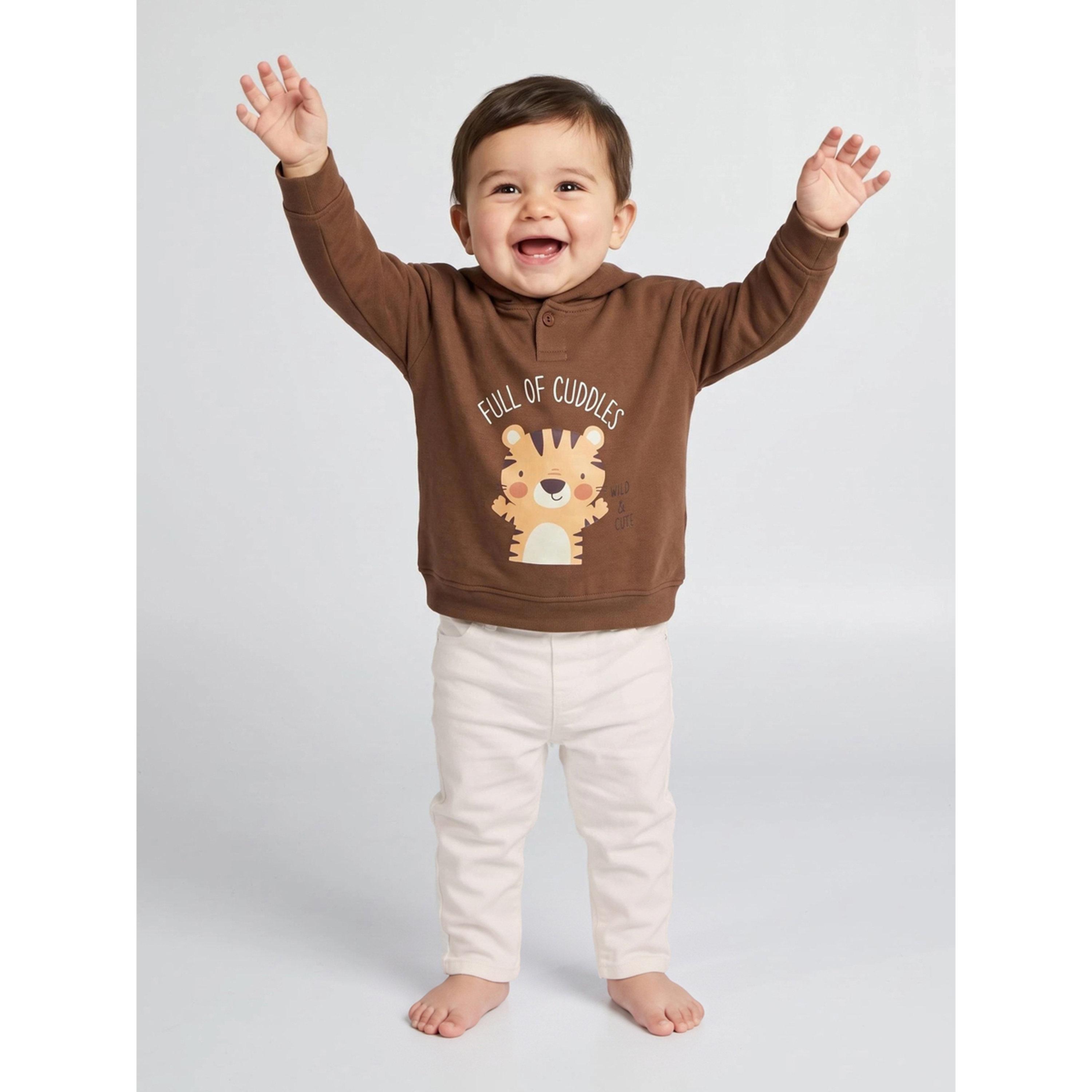 Styli Baby Boy Brown Graphic Print Regular Fit Hoodie-boys-clothing-sweatshirts-image-2