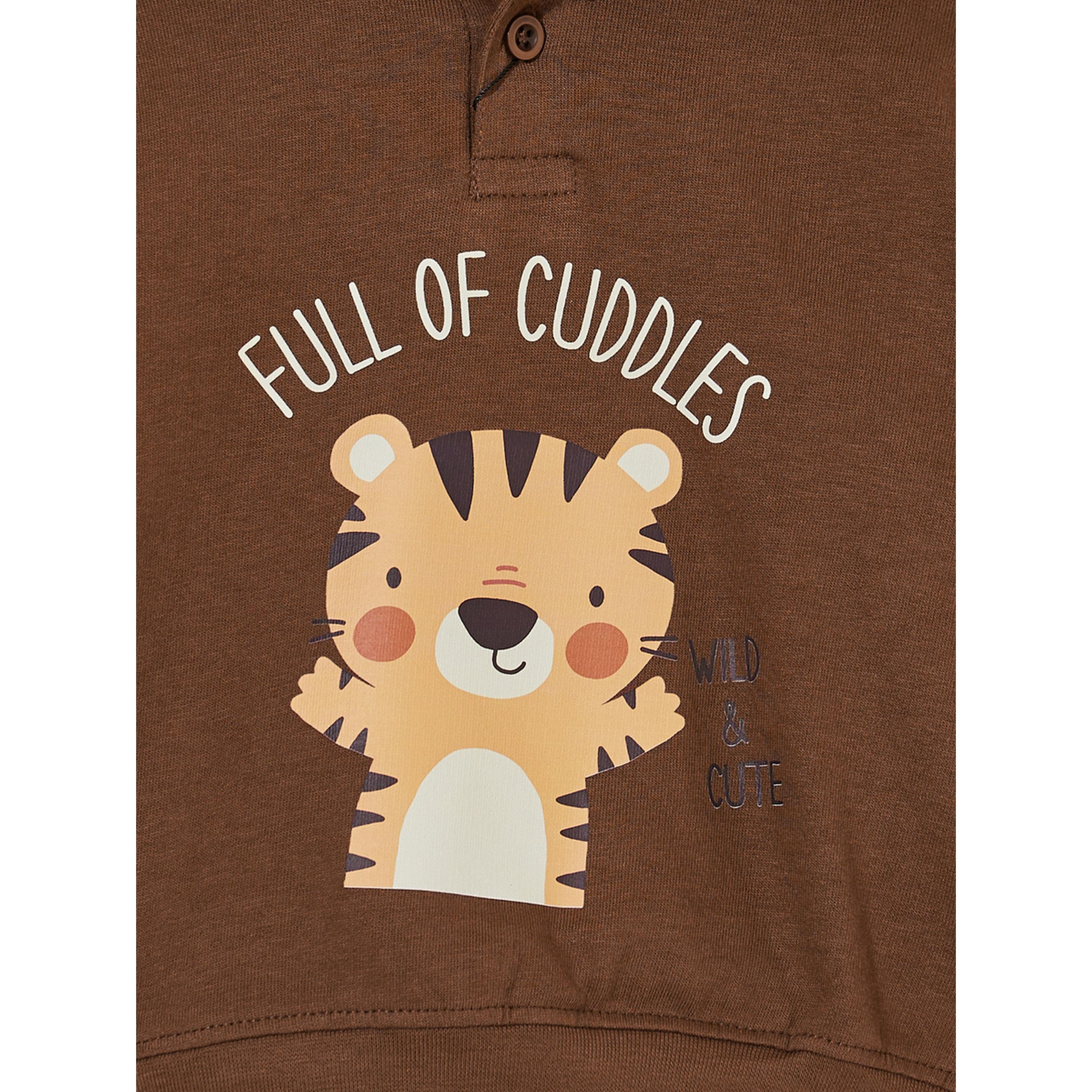 Styli Baby Boy Brown Graphic Print Regular Fit Hoodie-boys-clothing-sweatshirts-image-4