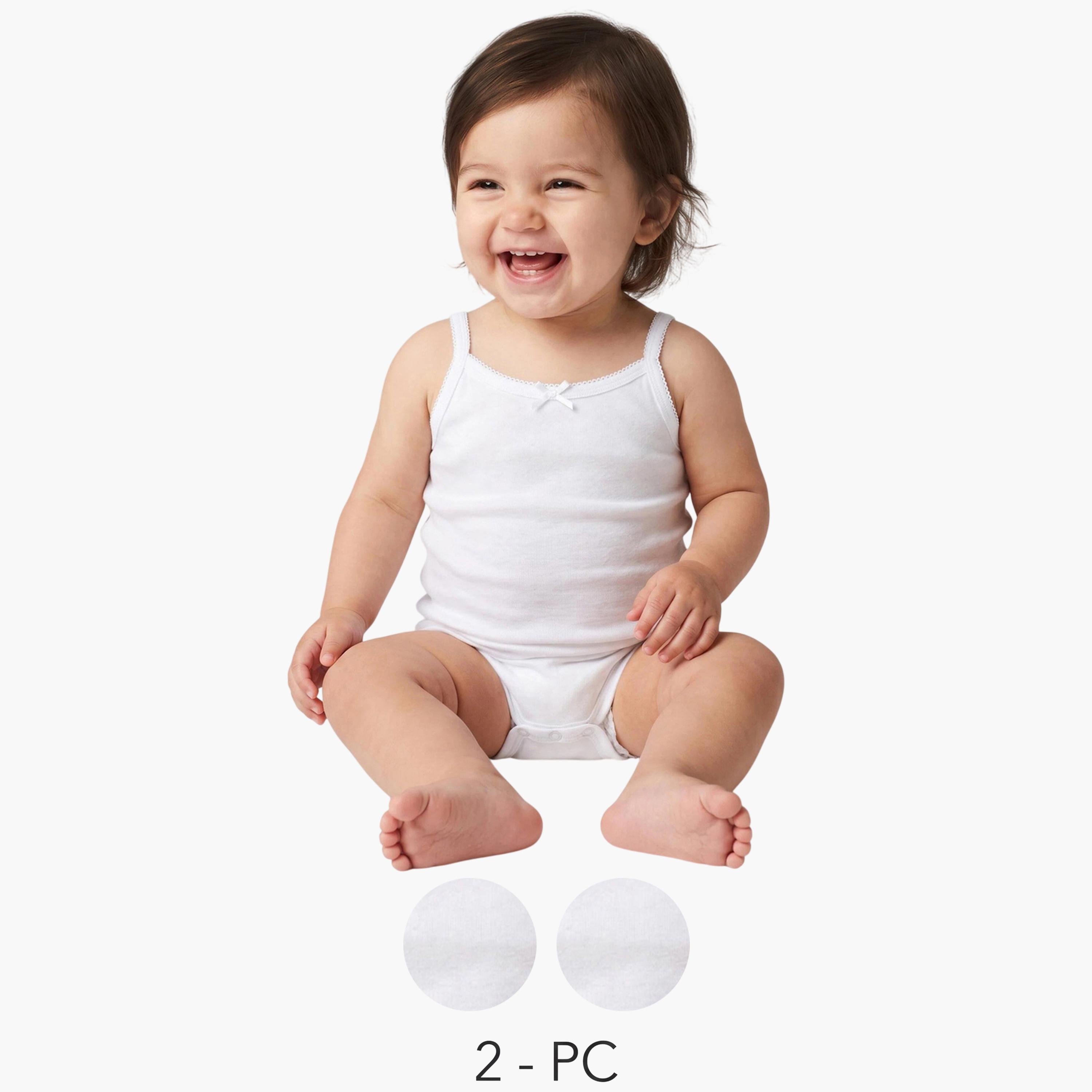 Styli Pack of 2 - Baby Girl White Solid Bow Detail Cami Vest-girls-clothing-innerwear-image-1