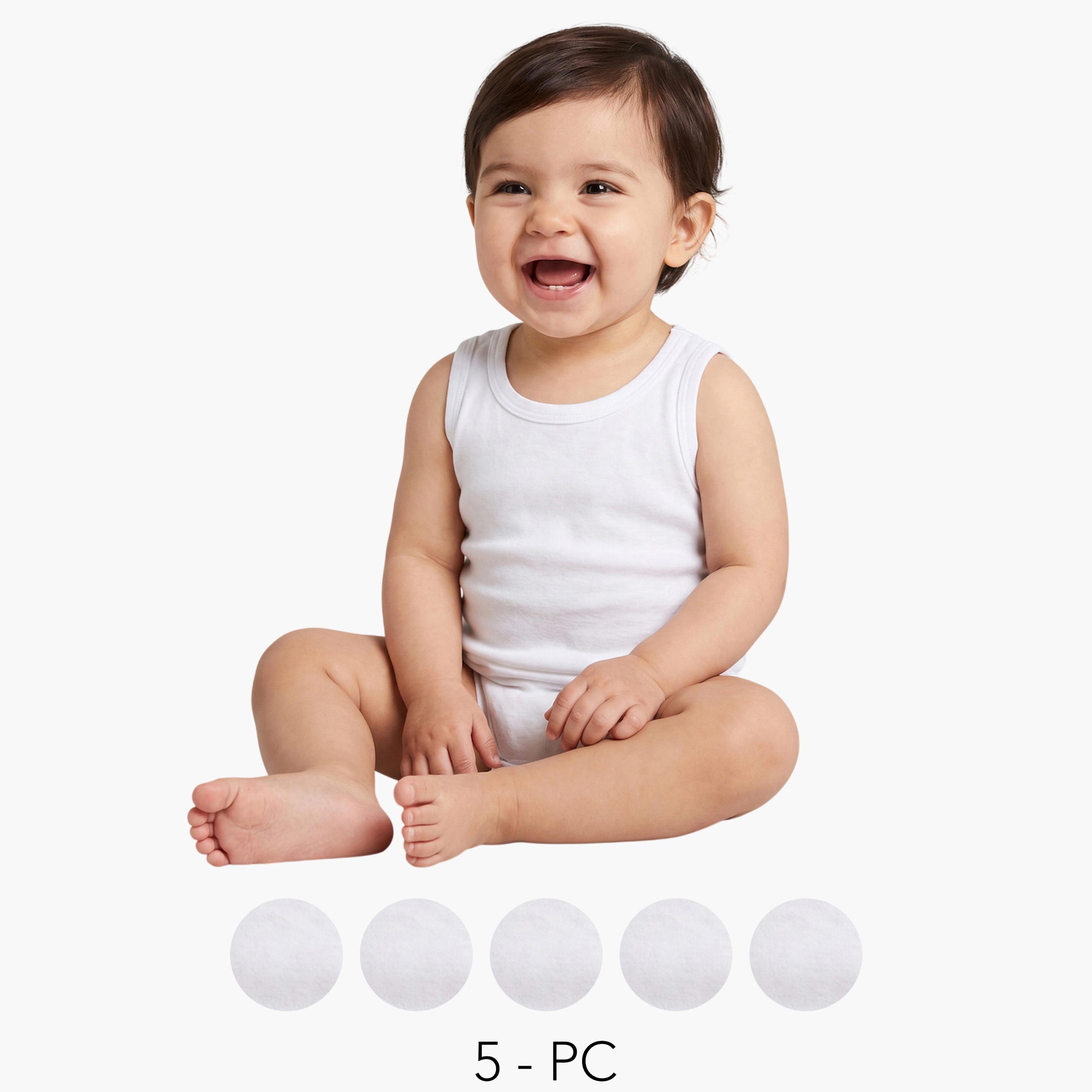 Styli Pack of 5 - Baby Boy Off white Solid Vests-boys-clothing-innerwear-image-1