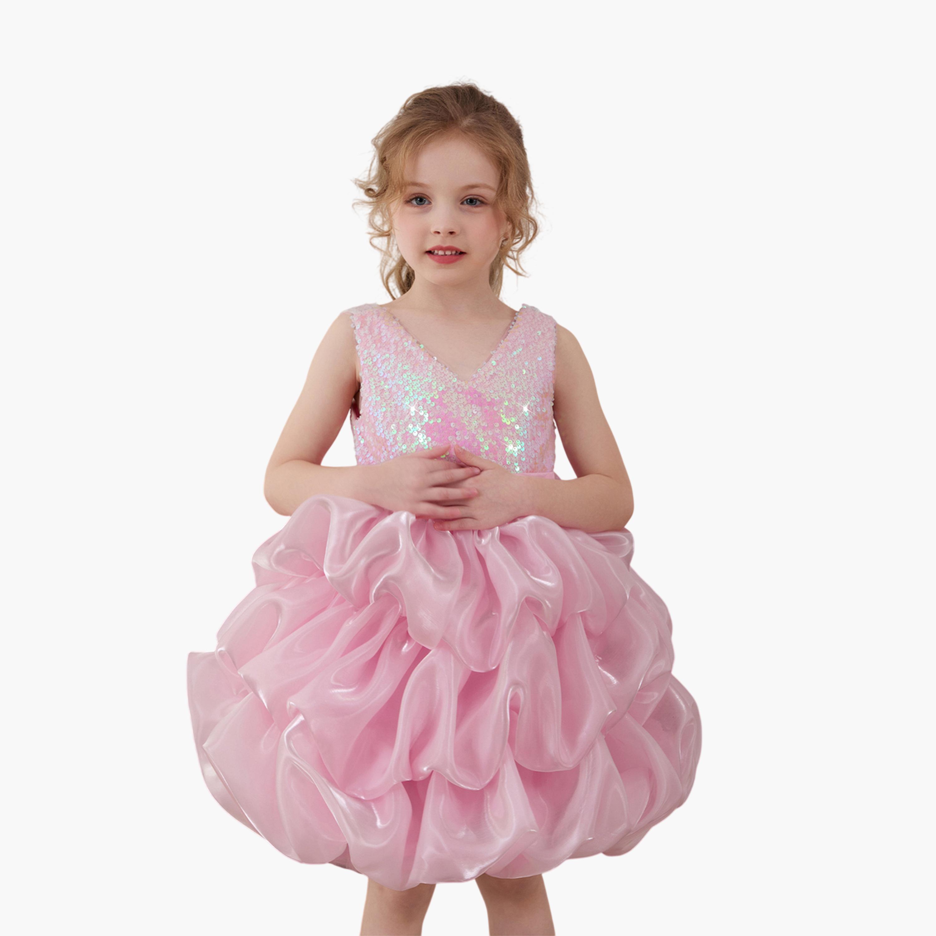 فستان وردي مزين بحافة واسعة-girls-clothing-dressesandjumpsuits-image-1