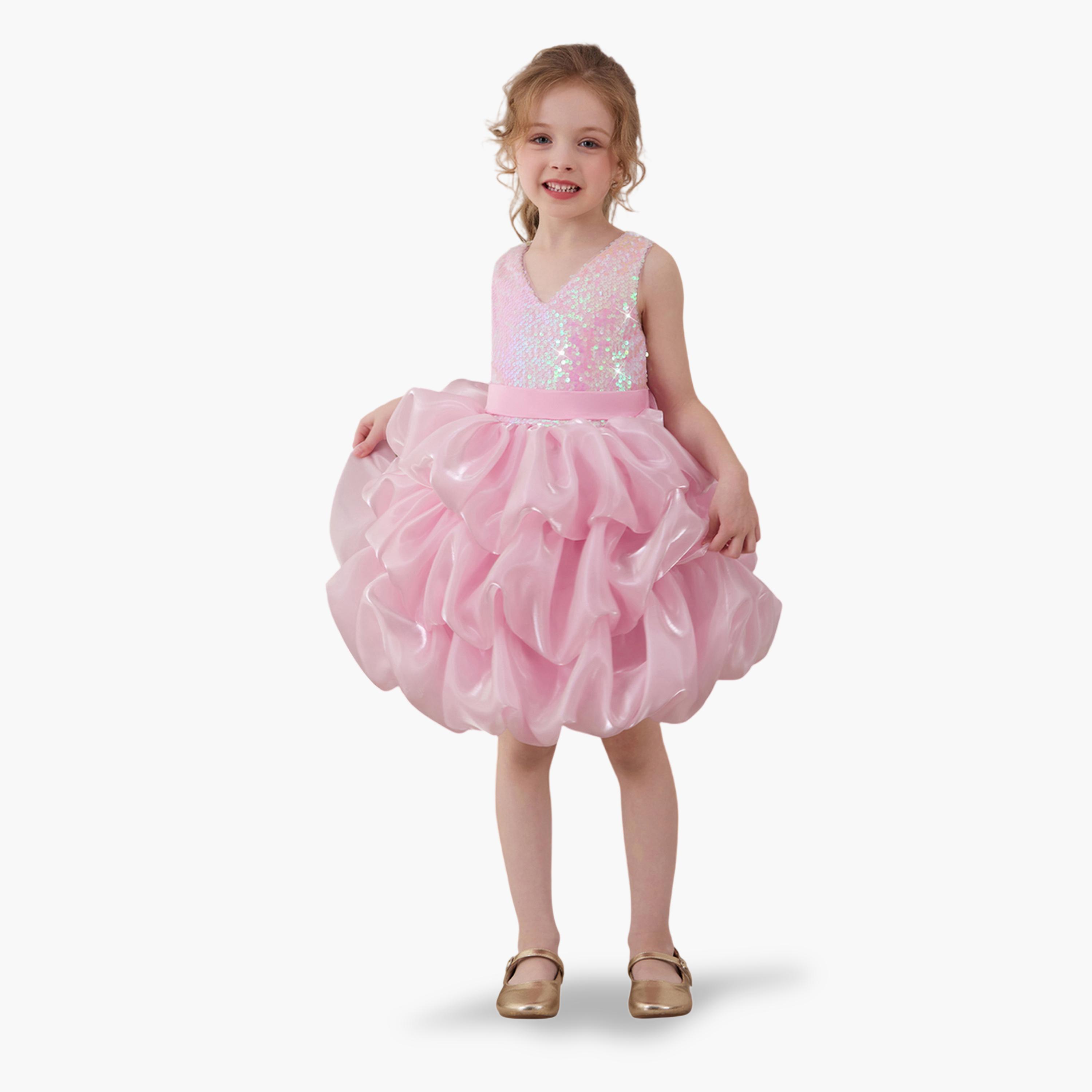فستان وردي مزين بحافة واسعة-girls-clothing-dressesandjumpsuits-image-2
