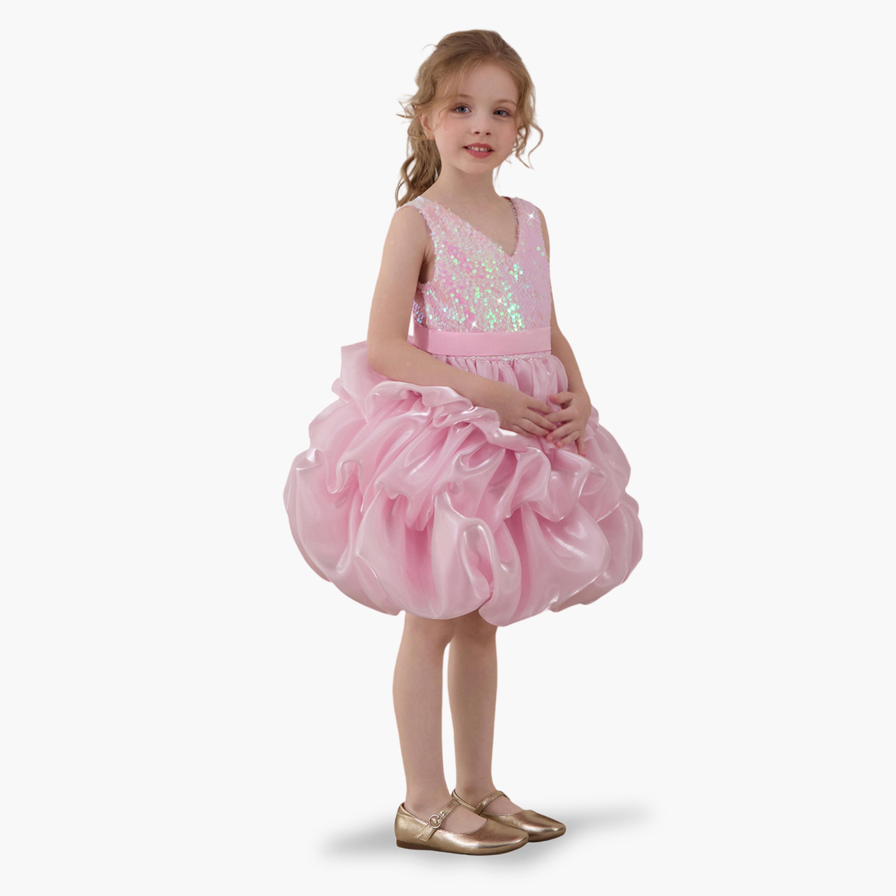 فستان وردي مزين بحافة واسعة-girls-clothing-dressesandjumpsuits-image-4