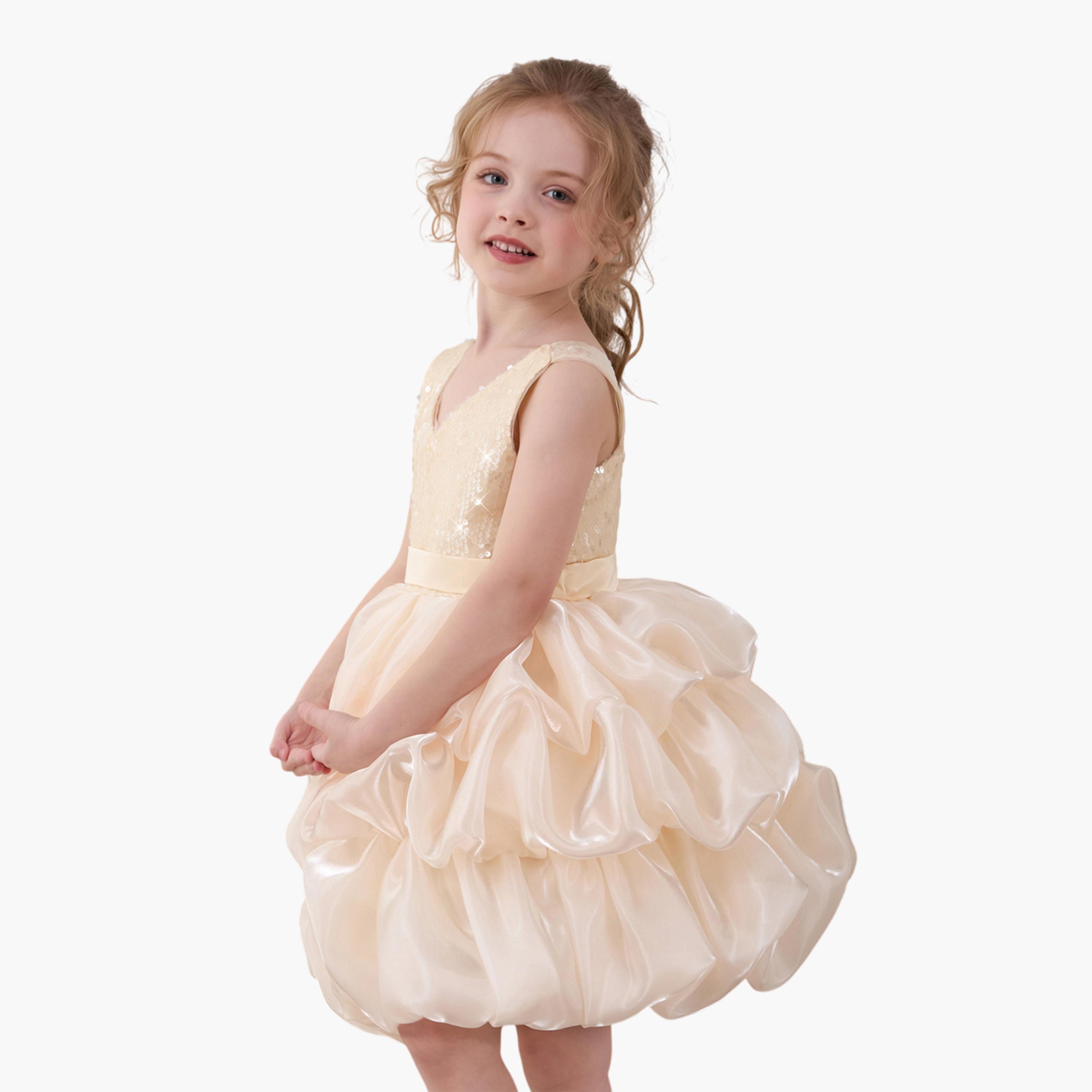 فستان ذهبي بحافة واسعة وتفاصيل ترتر بطول الركبة-girls-clothing-dressesandjumpsuits-image-5