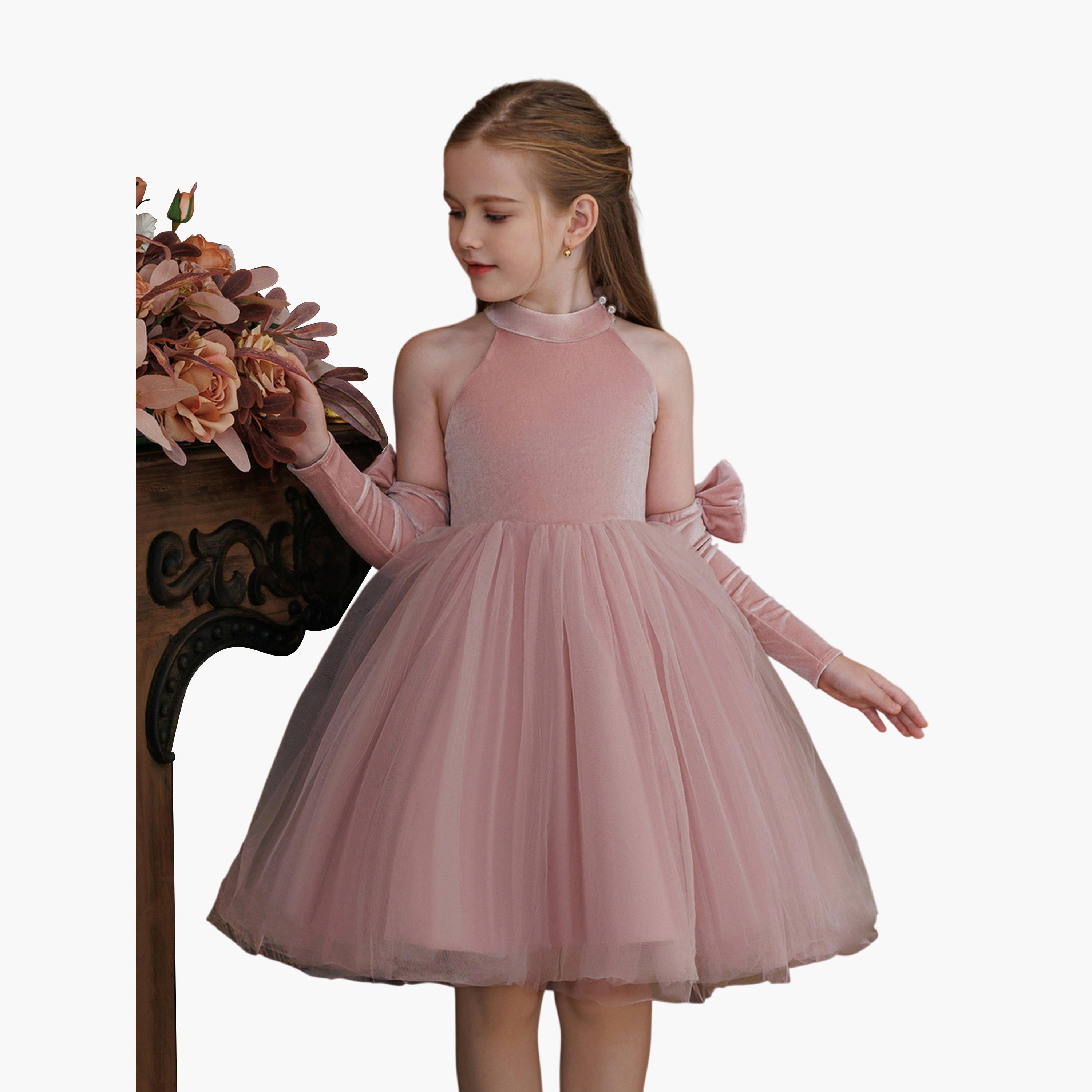فستان وردي بحافة واسعة بطول الركبة-girls-clothing-dressesandjumpsuits-image-1