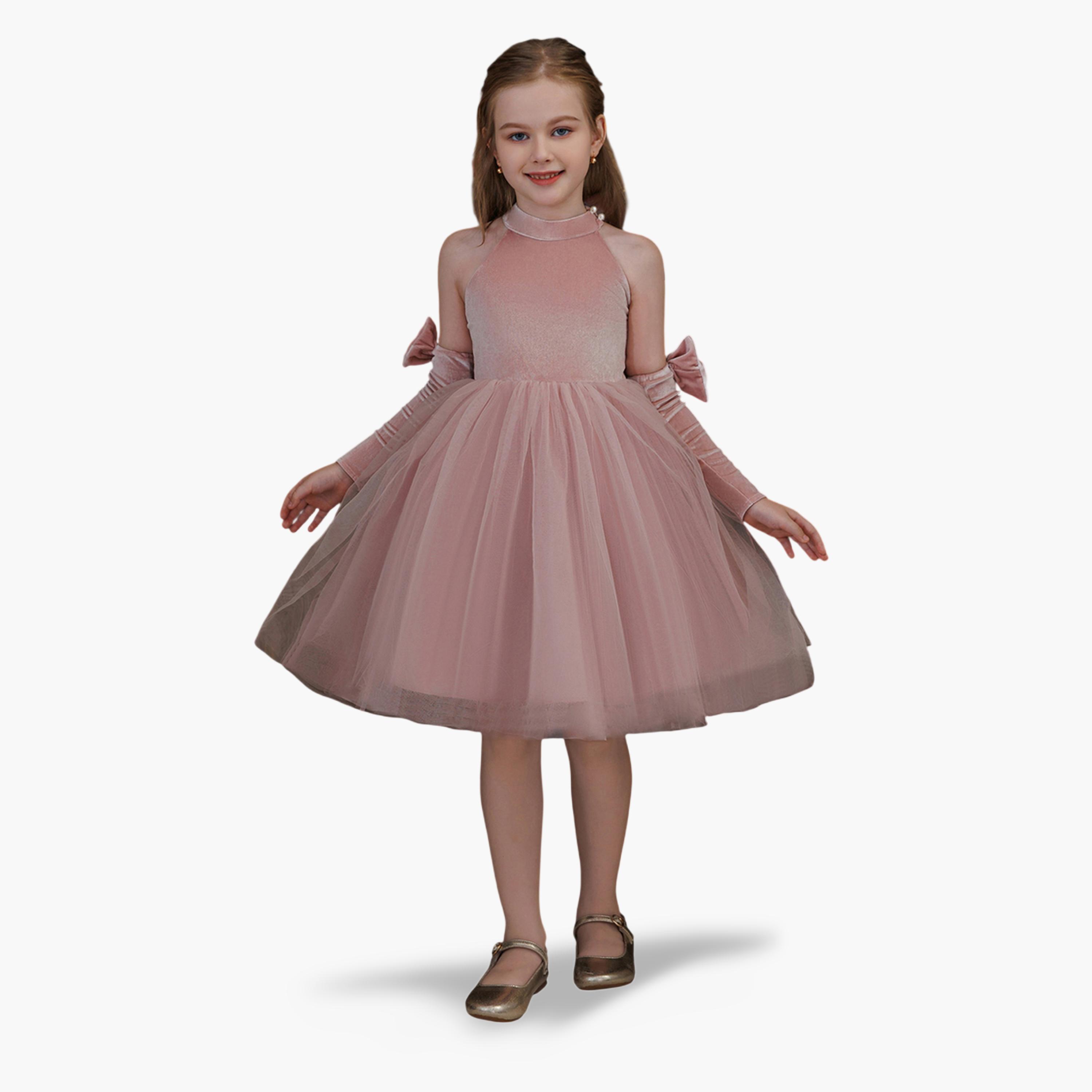 فستان وردي بحافة واسعة بطول الركبة-girls-clothing-dressesandjumpsuits-image-2